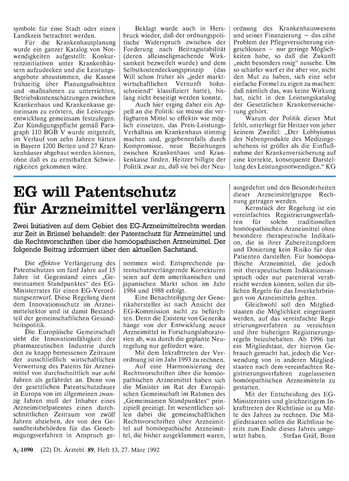 Vorschauseite 1: EG will Patentschutz für Arzneimittel verlängern