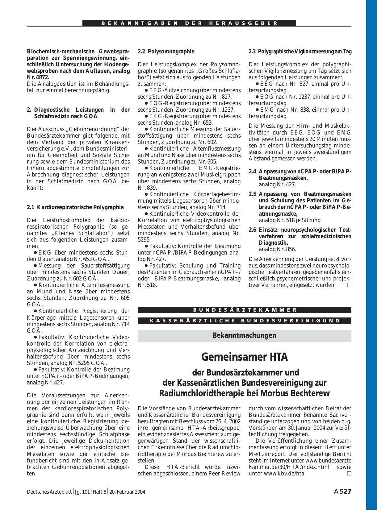 Vorschauseite 1: Bekanntmachungen: Gemeinsamer HTA