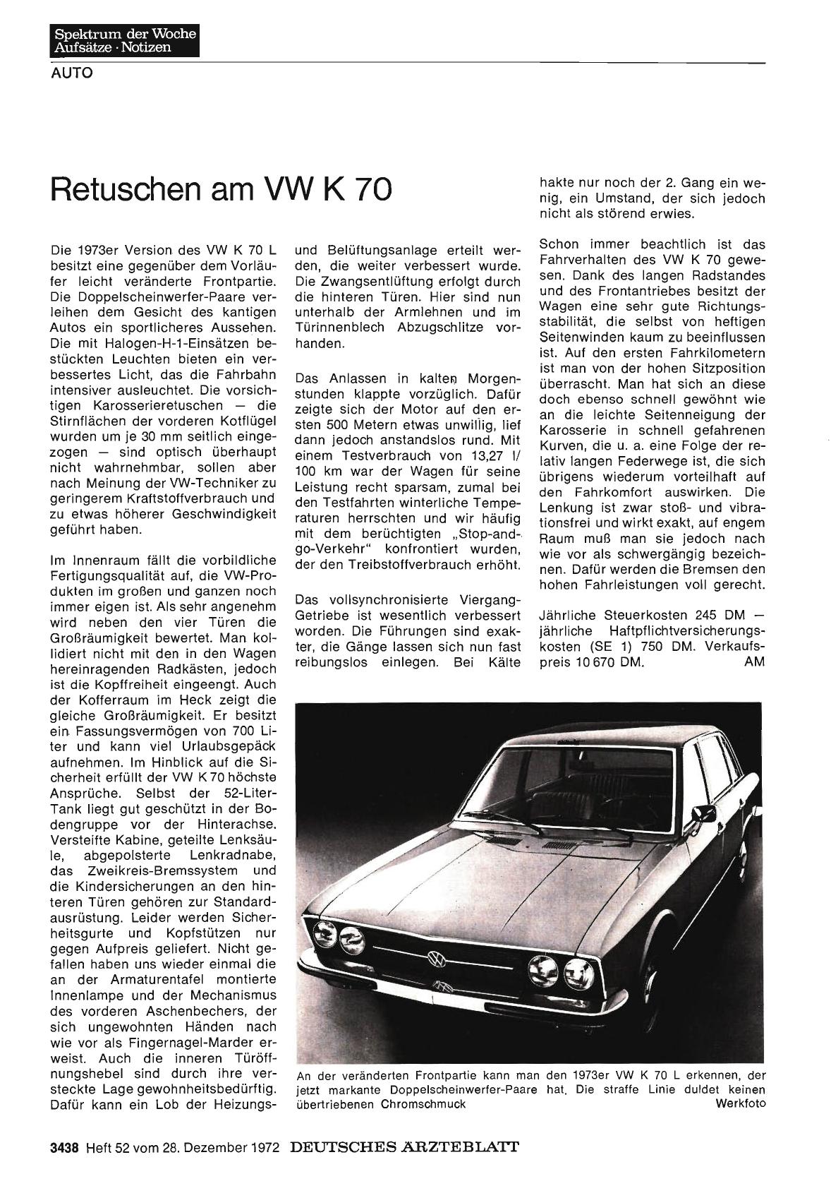 Vorschauseite 1: Retuschen am VW K 70