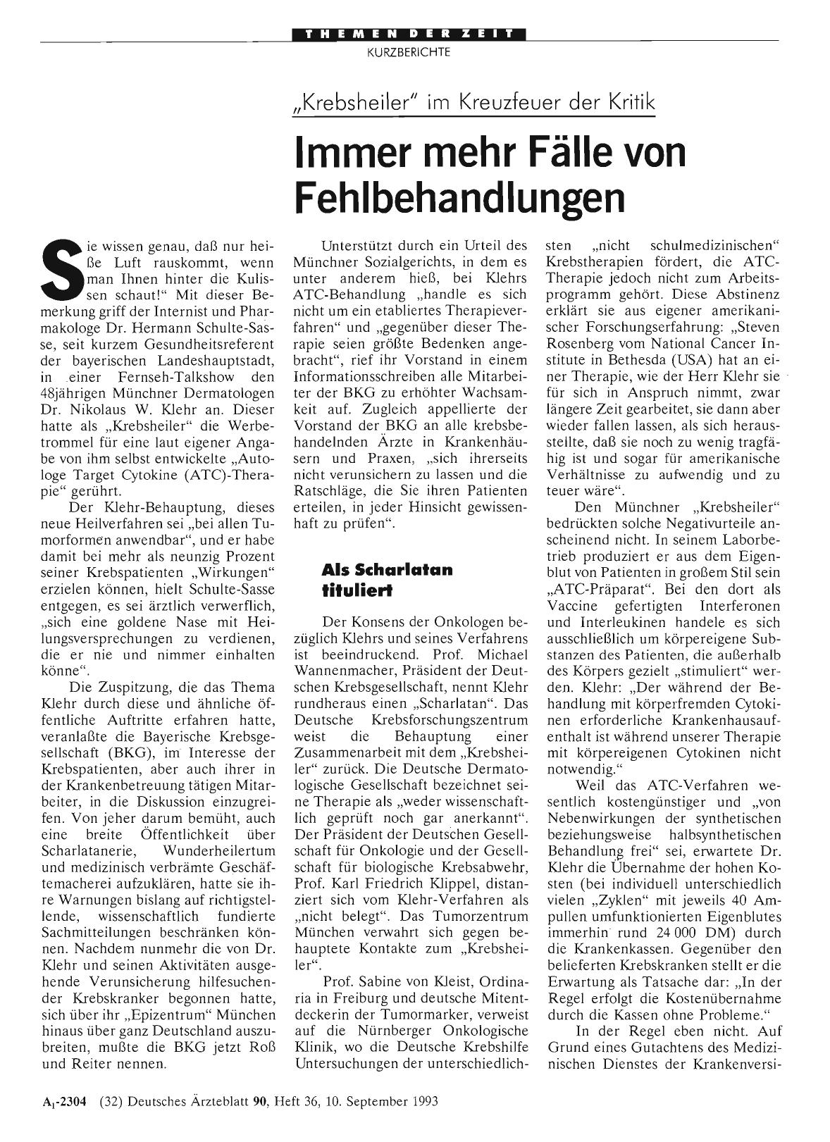 Vorschauseite 1: „Krebsheiler“ im Kreuzfeuer der Kritik: Immer mehr Fälle von Fehlbehandlungen