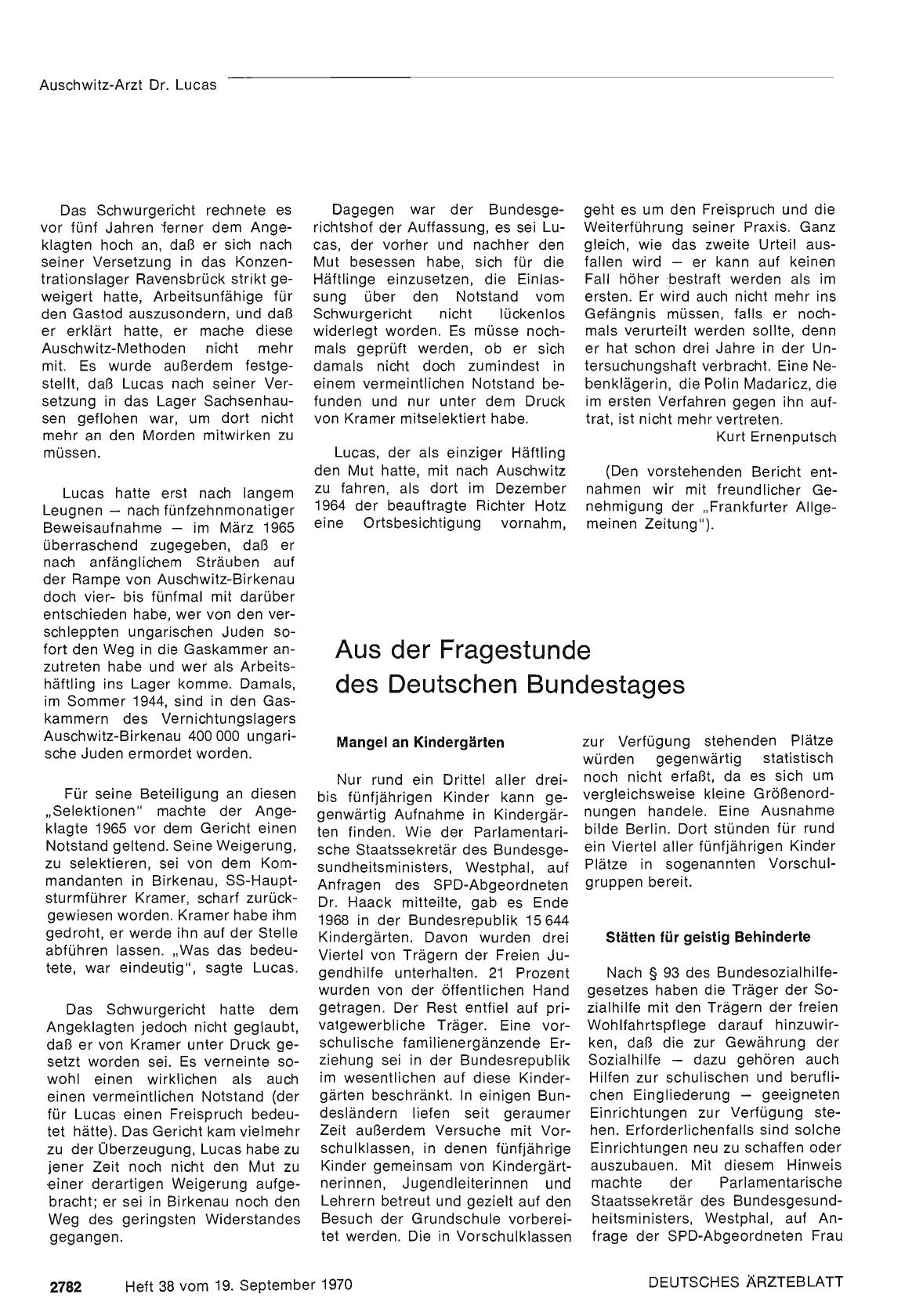 Vorschauseite 1: Aus der Fragestunde des Deutschen Bundestages