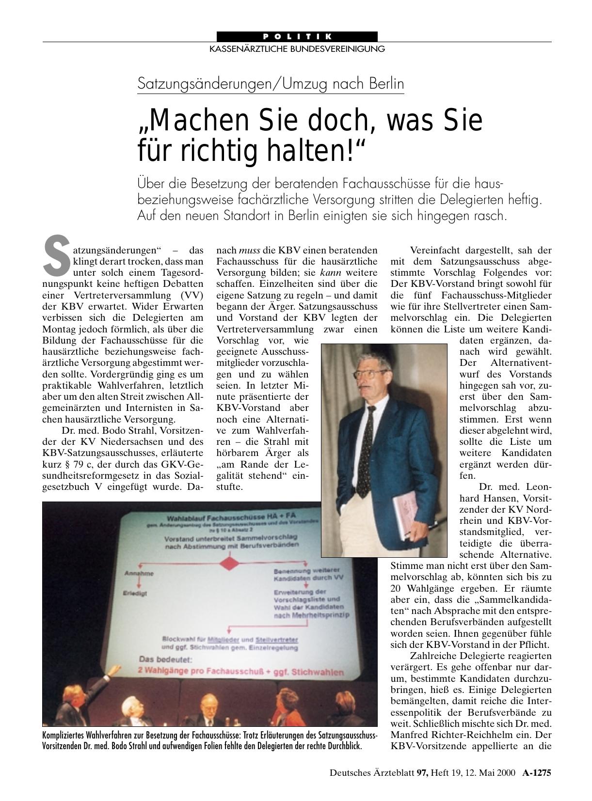 Vorschauseite 1: Satzungsänderungen/Umzug nach Berlin: „Machen Sie doch, was Sie für richtig halten! “