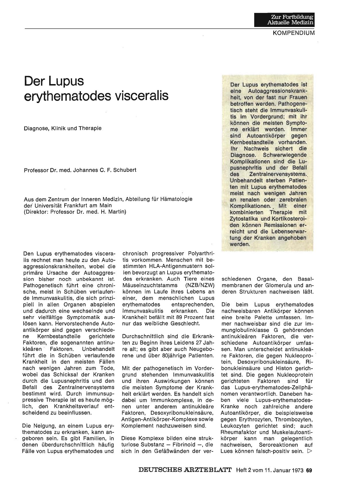 Vorschauseite 1: Der Lupus erythematodes visceralis: Diagnose, Klinik und Therapie.