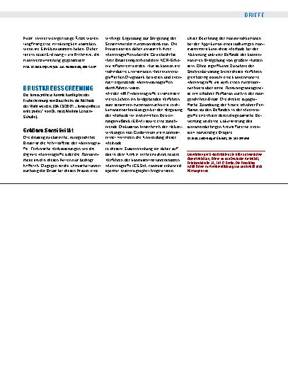 Vorschauseite 1: Brustkrebsscreening: Größere Sensitivität
