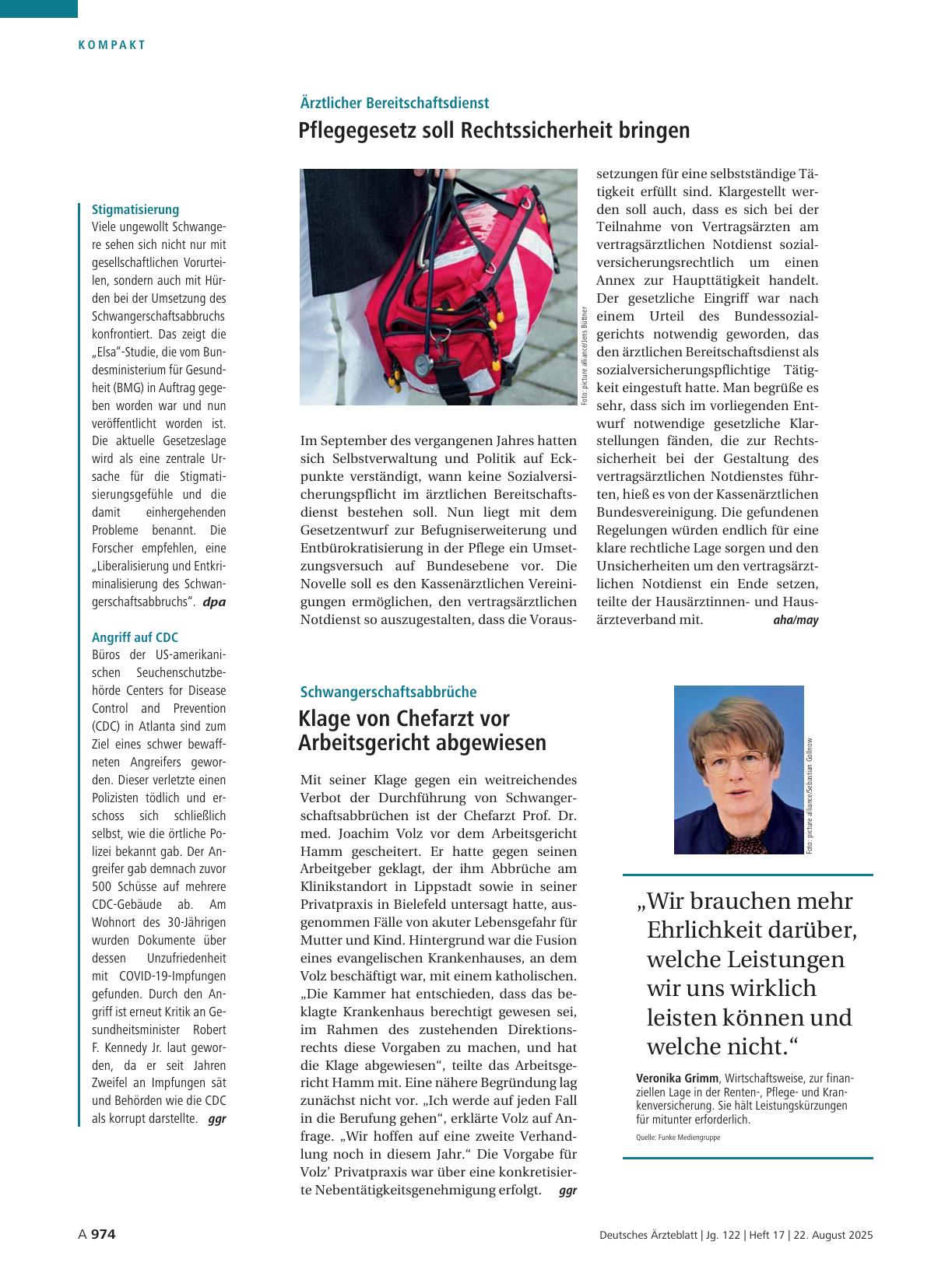 Vorschauseite 1: Ärztlicher Bereitschaftsdienst: Pflegegesetz soll Rechtssicherheit bringen