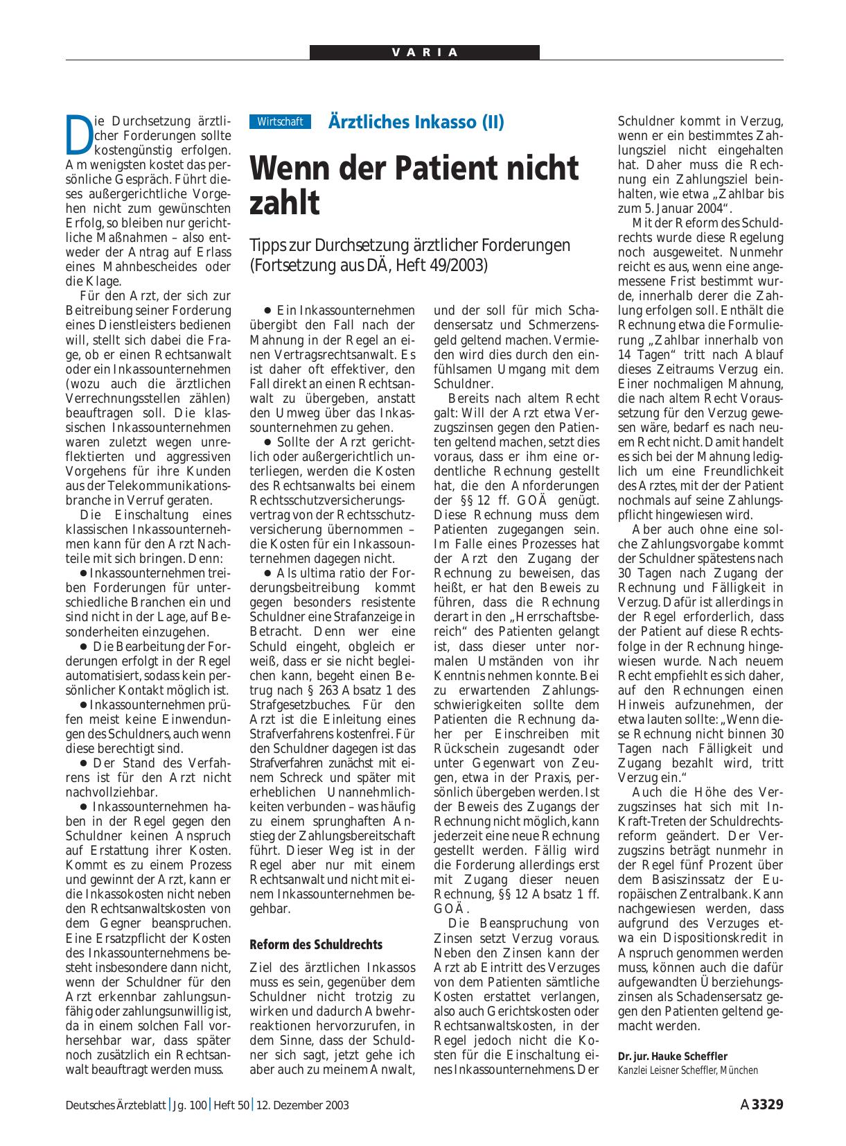 Vorschauseite 1: Ärztliches Inkasso (II): Wenn der Patient nicht zahlt