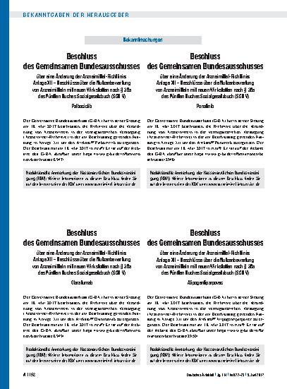 Vorschauseite 1: Beschluss des Gemeinsamen Bundesausschusses über eine Änderung der Arzneimittel-Richtlinie: Anlage XII – Beschlüsse über die Nutzenbewertung von Arzneimitteln mit neuen Wirkstoffe…