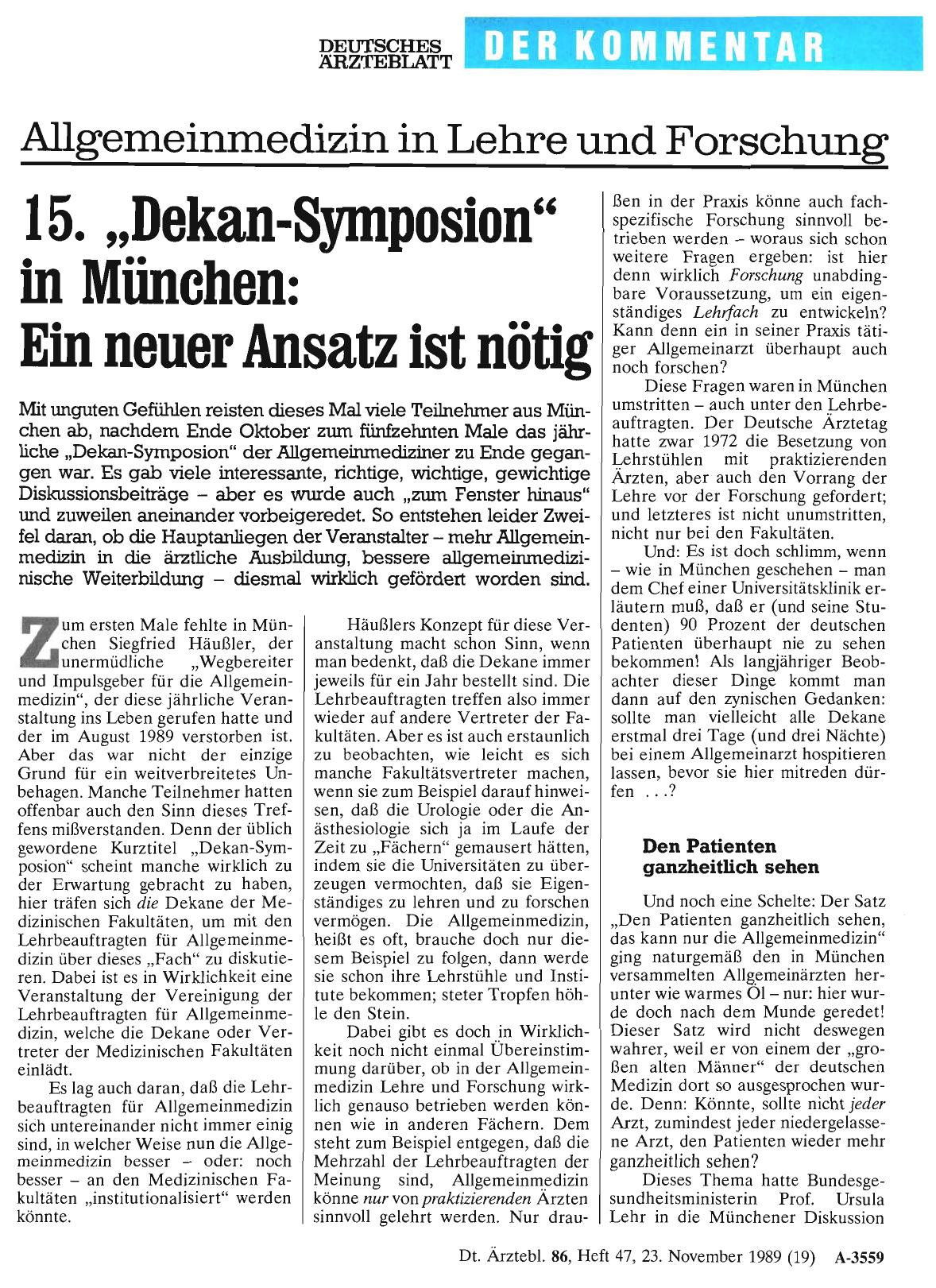 Vorschauseite 1: Allgemeinmedizin in Lehre und Forschung: 15. „Dekan-Symposion“ in München: Ein neuer Ansatz ist nötig