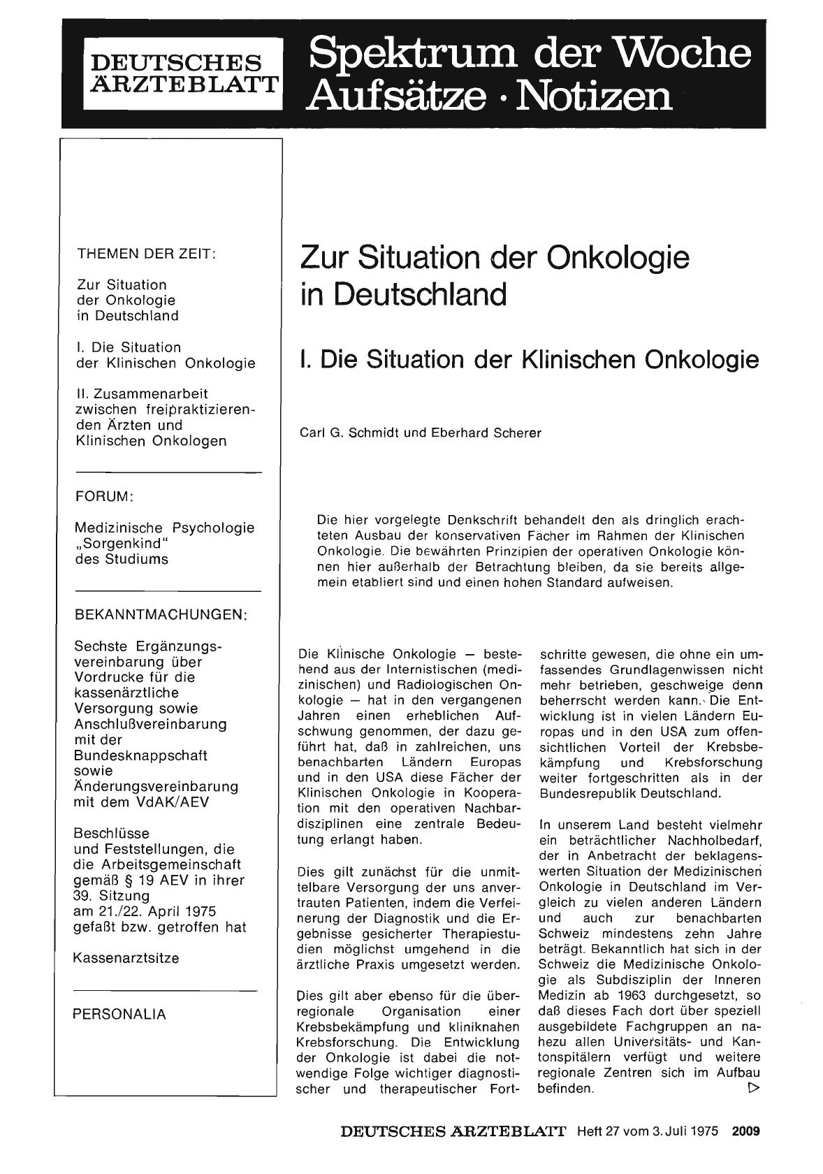 Vorschauseite 1: Zur Situation der Onkologie in Deutschland: I. Die Situation der Klinischen Onkologie