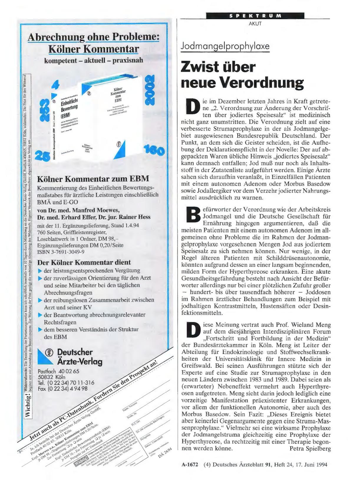 Vorschauseite 1: Jodmangelprophylaxe: Zwist über neue Verordnung
