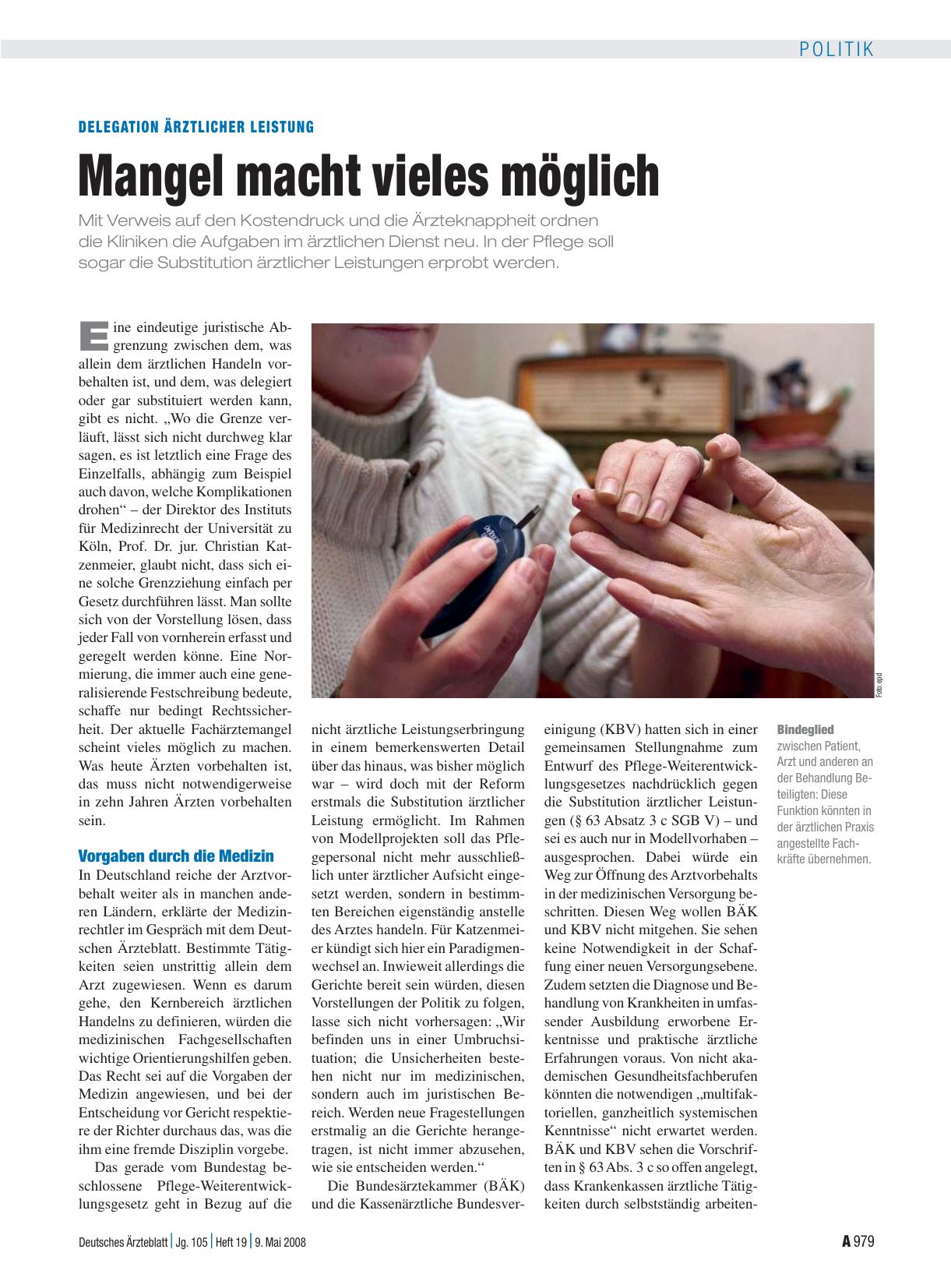 Vorschauseite 1: Delegation ärztlicher Leistung: Mangel macht vieles möglich