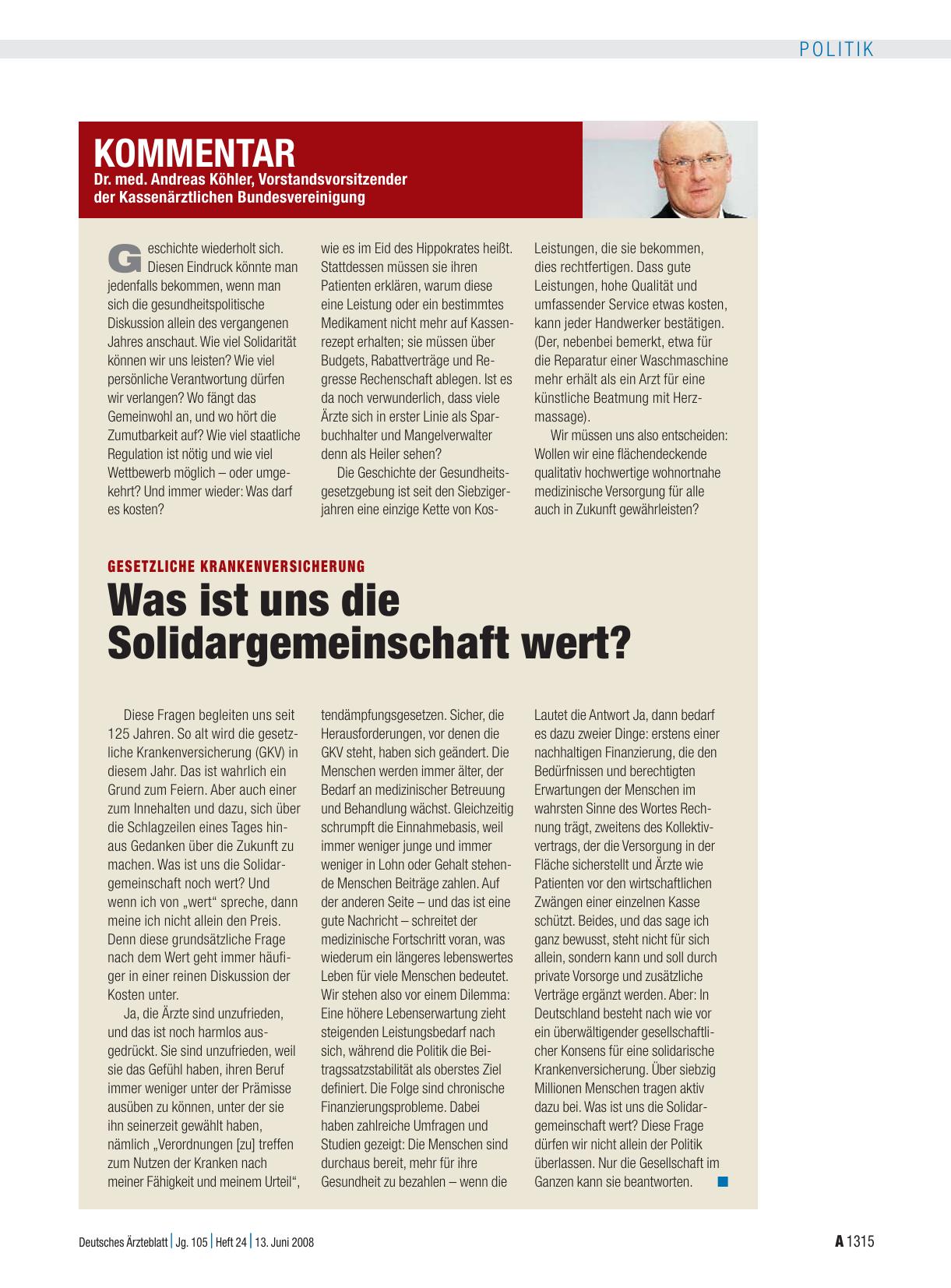 Vorschauseite 1: Gesetzliche Krankenversicherung: Was ist uns die Solidargemeinschaft wert?