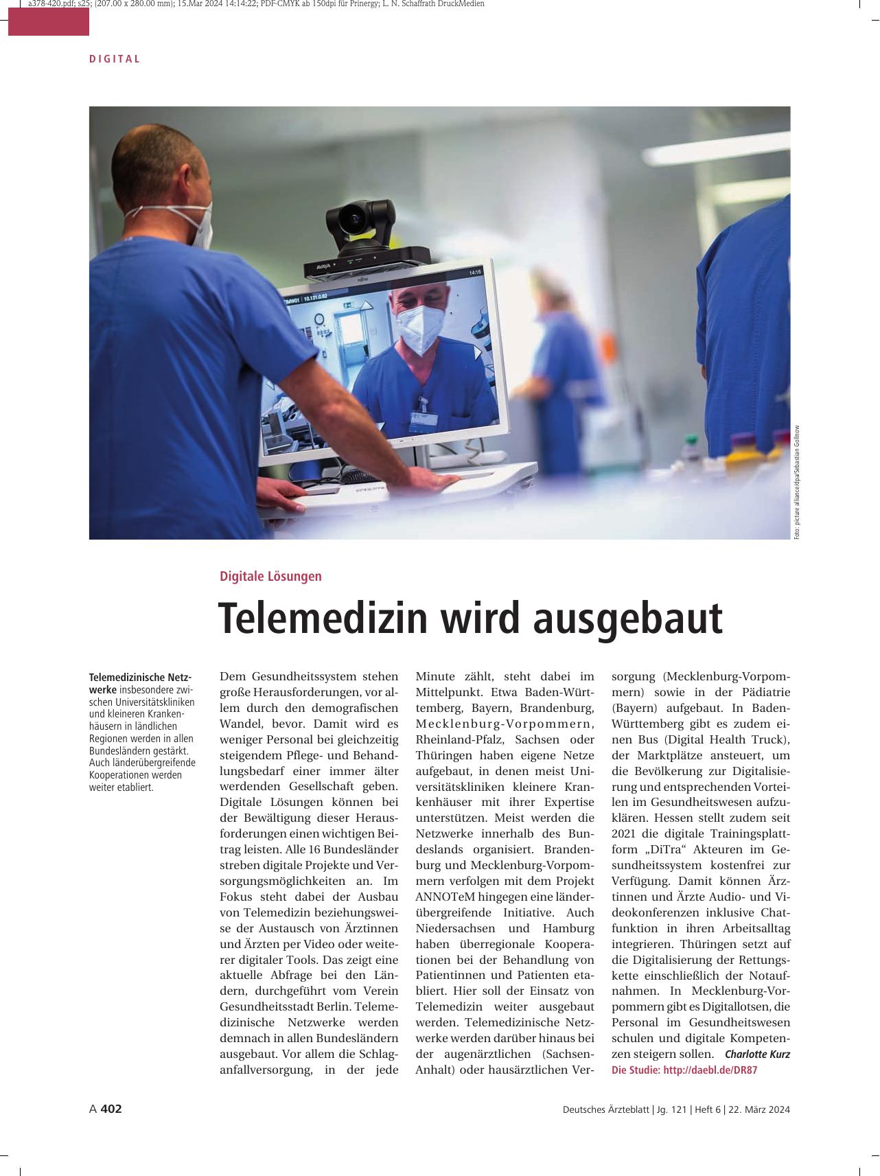 Vorschauseite 1: Digitale Lösungen: Telemedizin wird ausgebaut