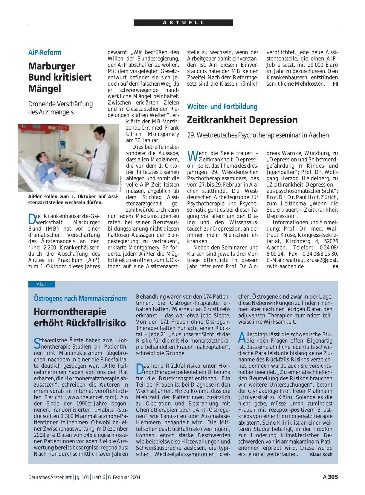 Vorschauseite 1: Weiterund Fortbildung: Zeitkrankheit Depression