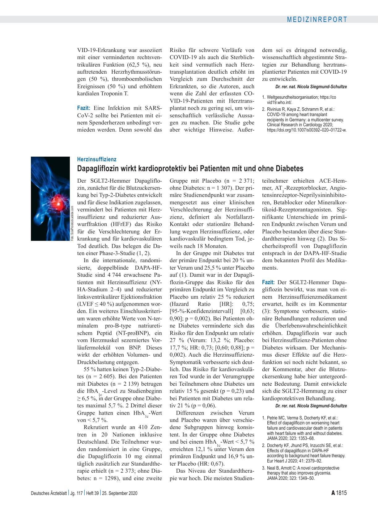 Vorschauseite 1: Herzinsuffizienz: Dapagliflozin wirkt kardioprotektiv bei Patienten mit und ohne Diabetes