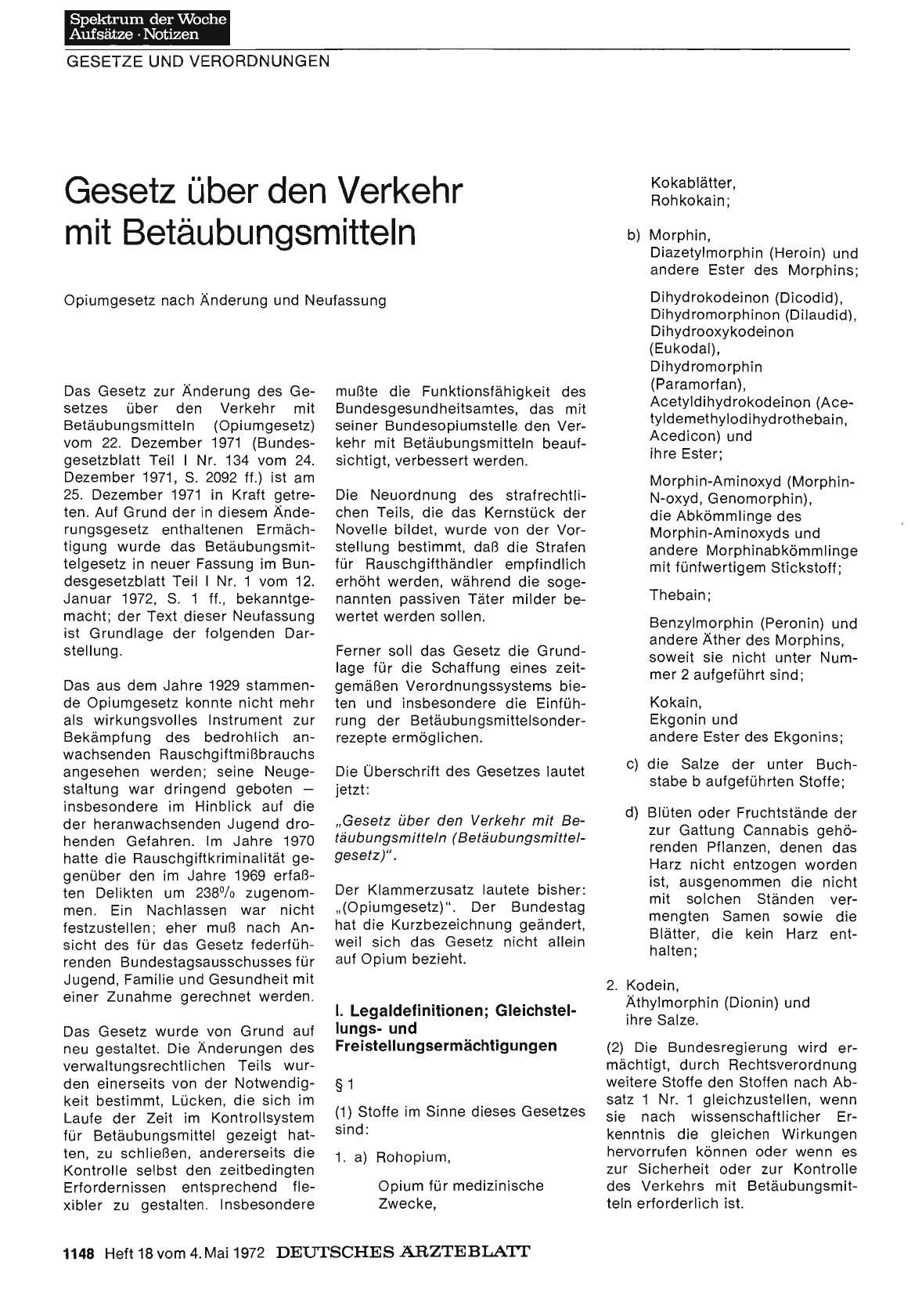 Vorschauseite 1: Gesetz über den Verkehr mit Betäubungsmitteln: Opiumgesetz nach Änderung und Neufassung