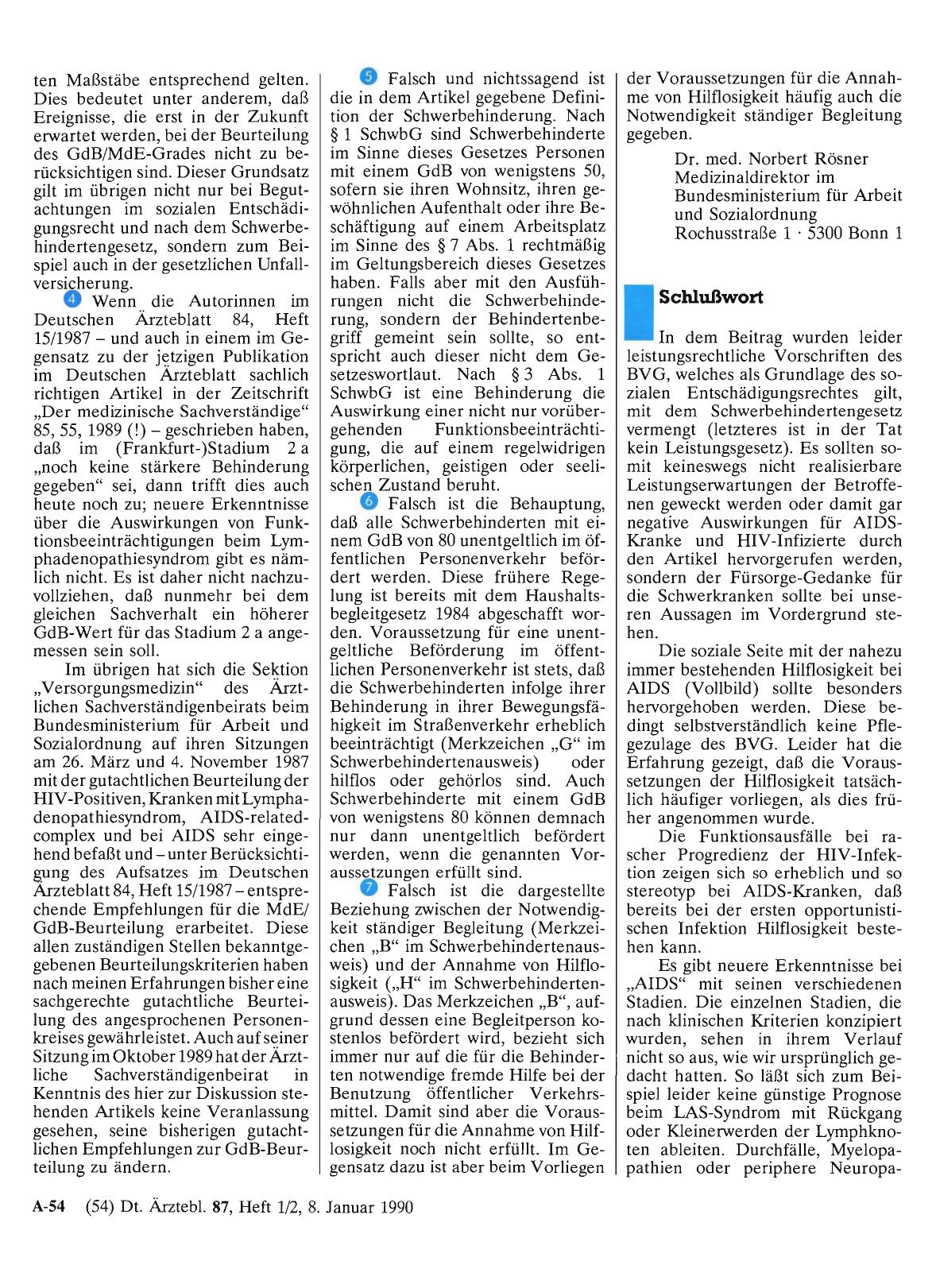 Vorschauseite 1: Anwendung des Schwerbehindertengesetzes für HIV-Infizierte und AIDS-Kranke: Schlußwort