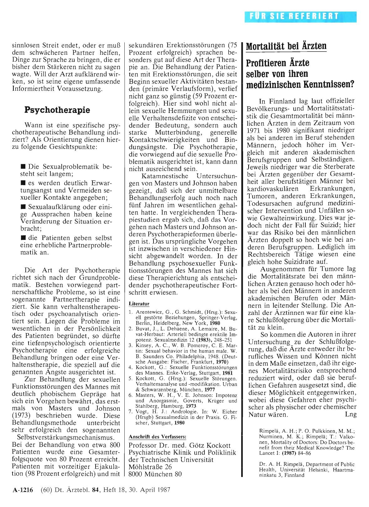 Vorschauseite 1: Mortalität bei Ärzten: Profitieren Ärzte selber von ihren medizinischen Kenntnissen?