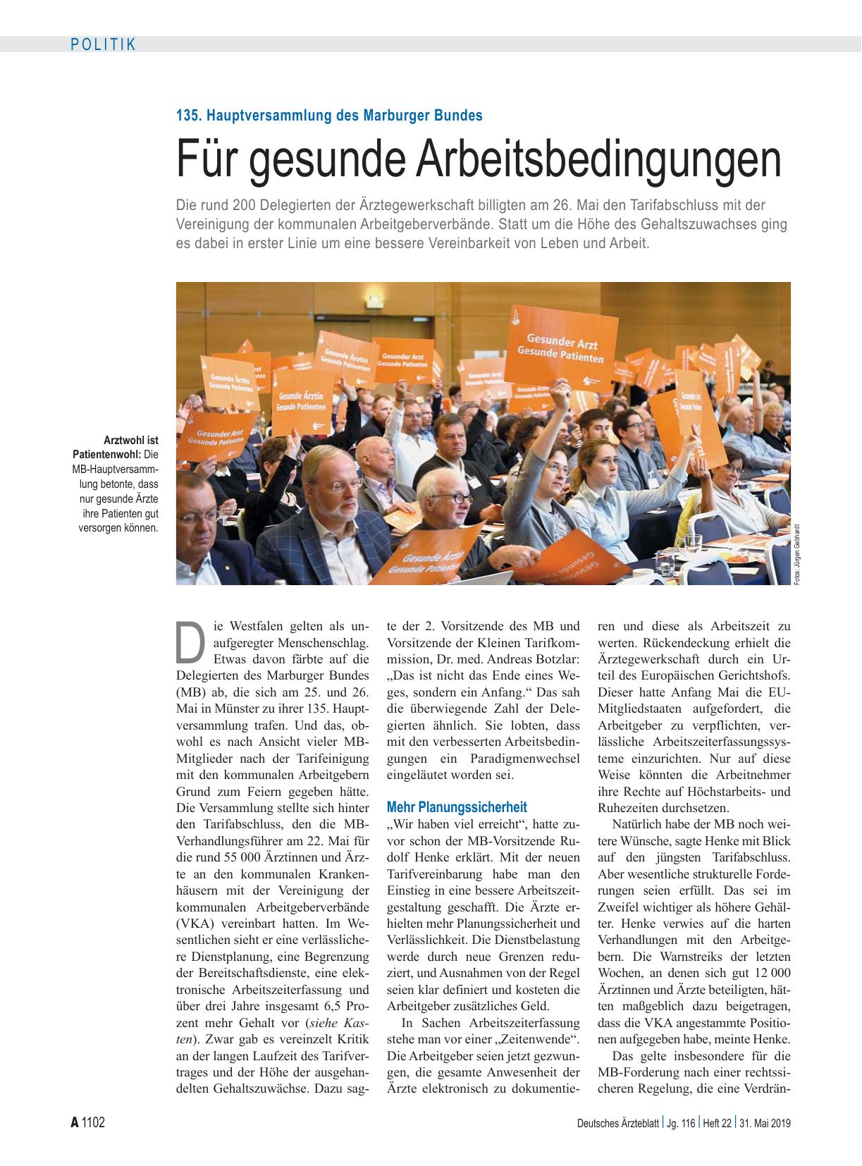 Vorschauseite 1: 135. Hauptversammlung des Marburger Bundes: Für gesunde Arbeitsbedingungen