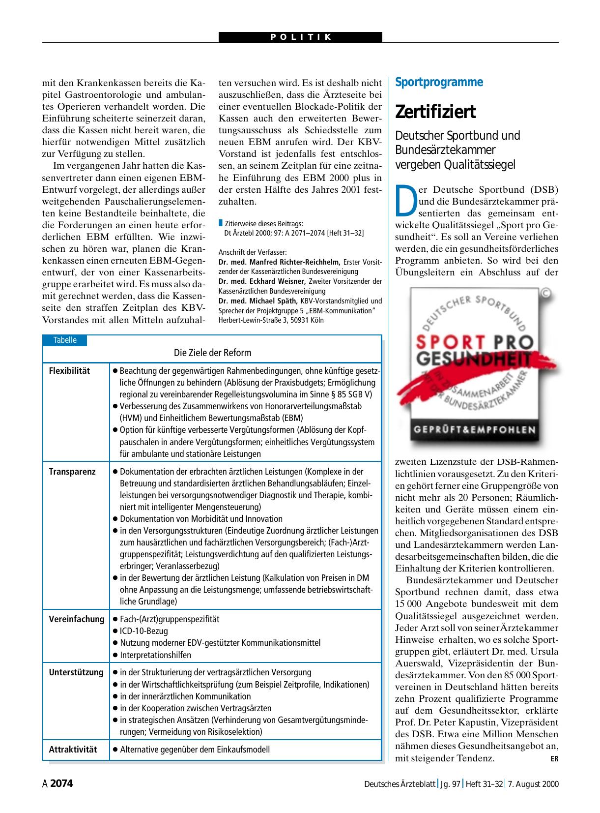 Vorschauseite 1: Sportprogramme: Zertifiziert