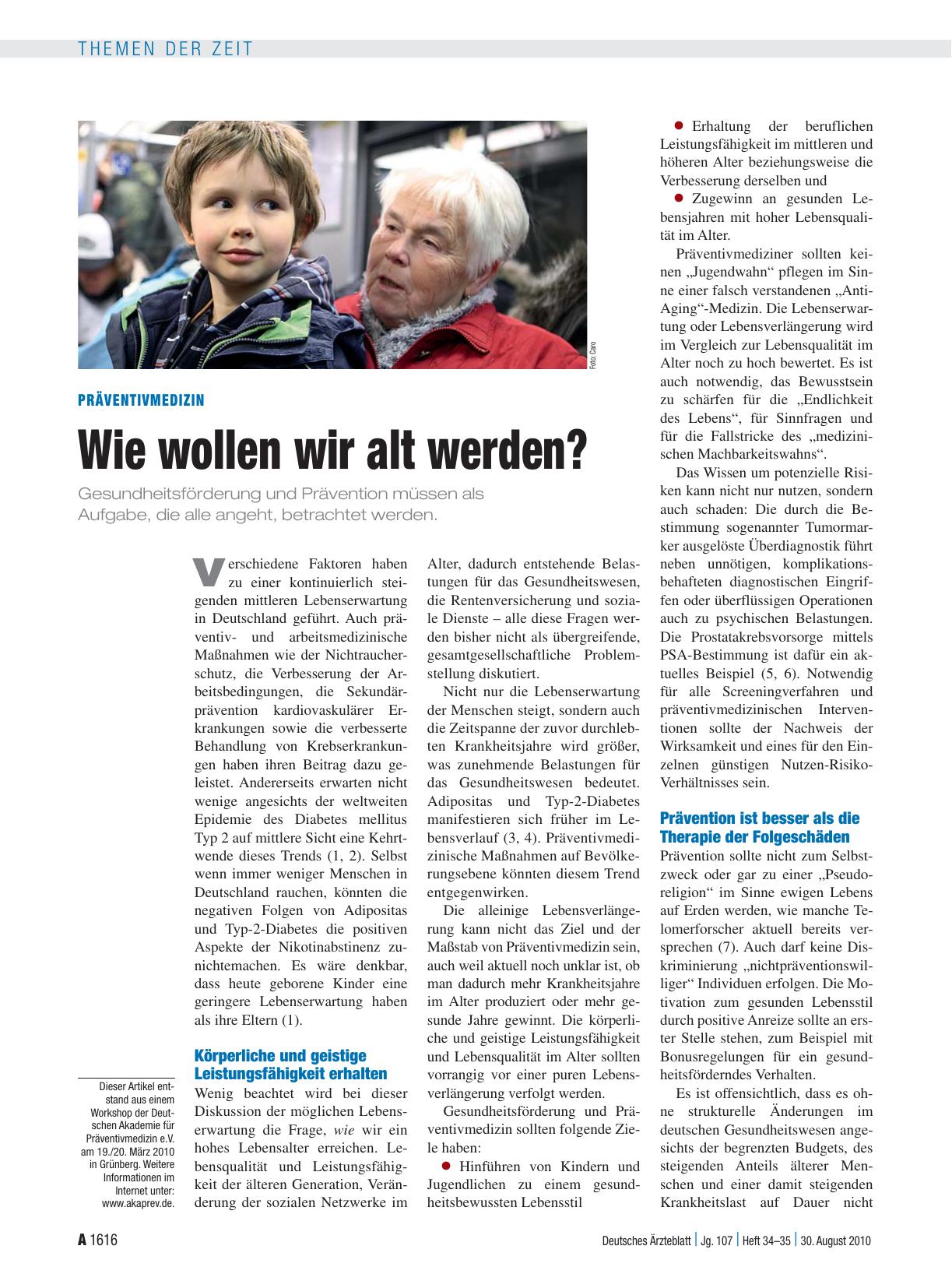 Vorschauseite 1: Präventivmedizin: Wie wollen wir alt werden?