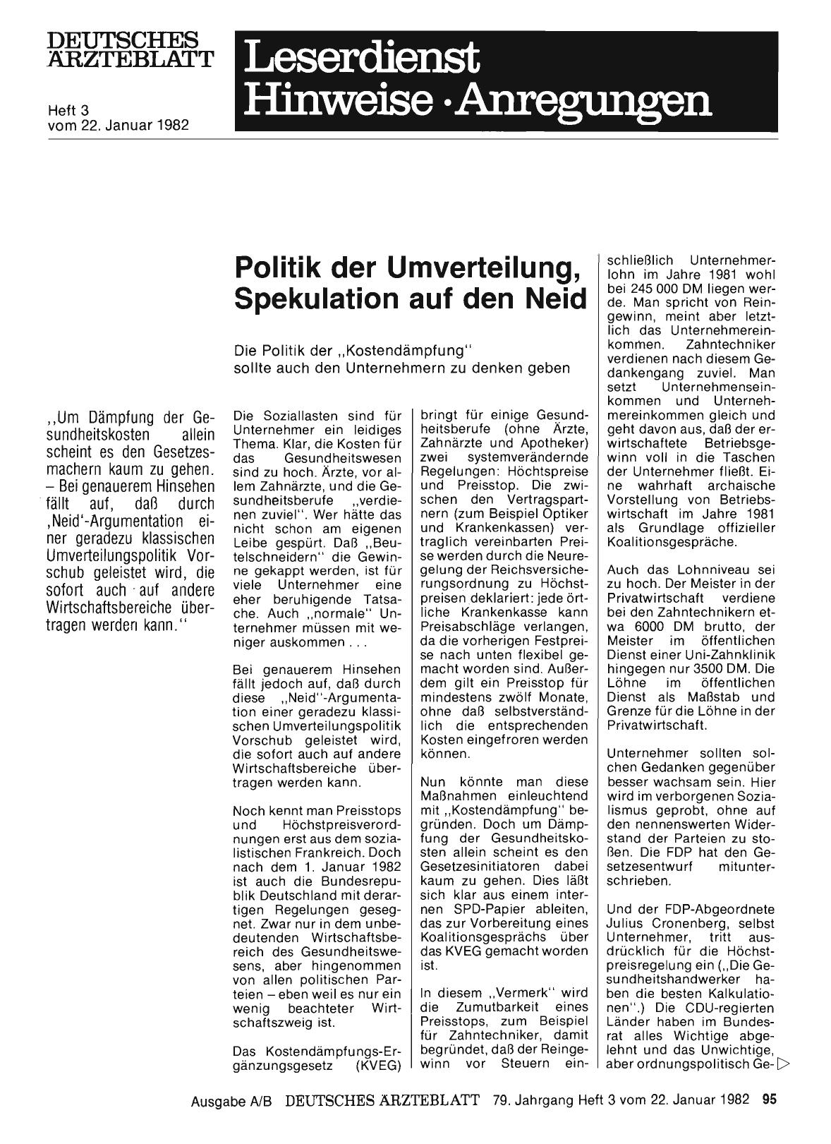 Vorschauseite 1: Politik der Umverteilung, Spekulation auf den Neid