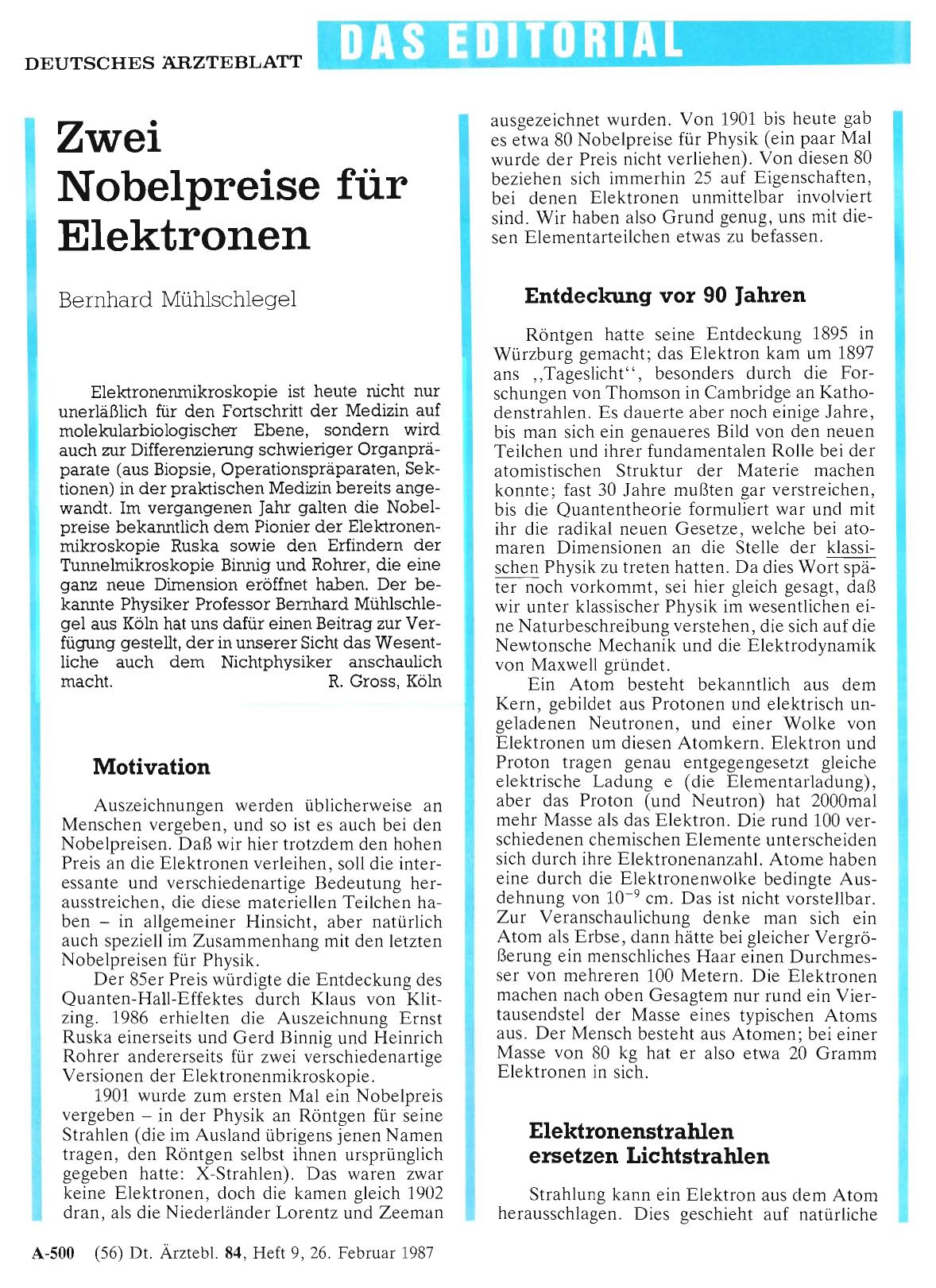 Vorschauseite 1: Zwei Nobelpreise für Elektronen