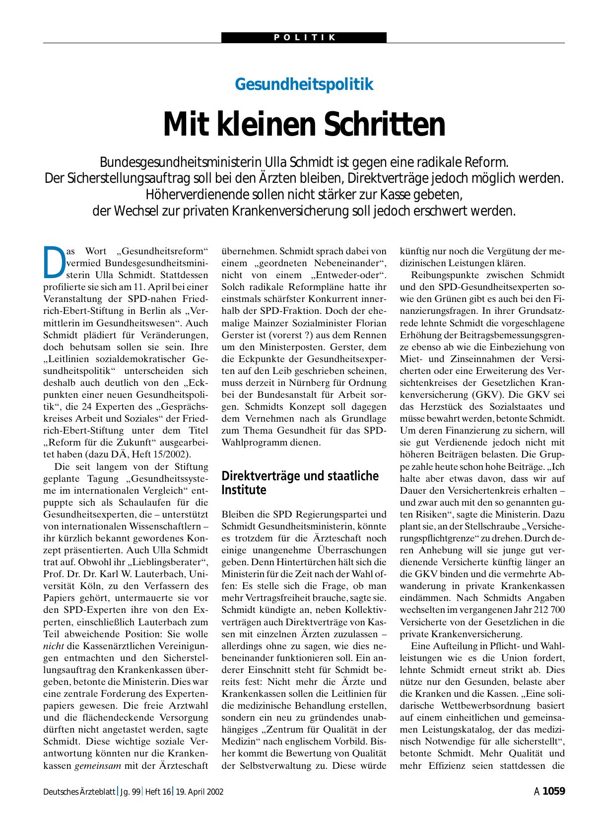Vorschauseite 1: Gesundheitspolitik: Mit kleinen Schritten
