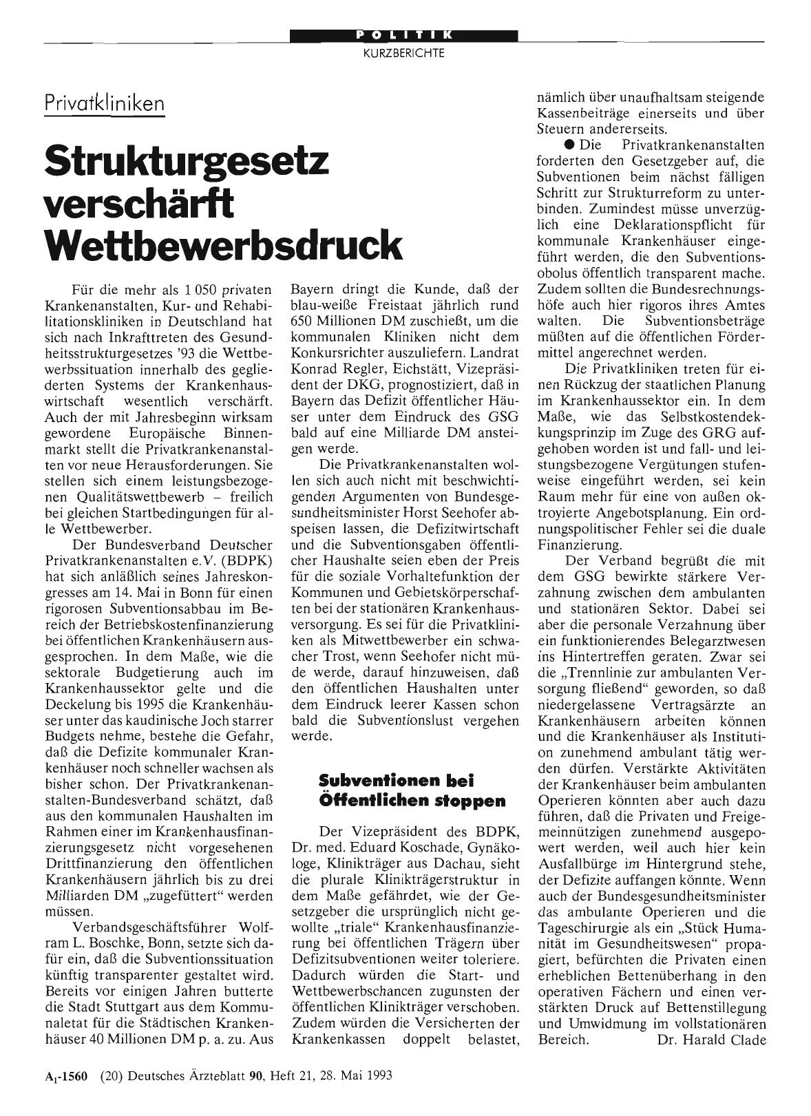 Vorschauseite 1: Privatkliniken: Strukturgesetz verschärft Wettbewerbsdruck