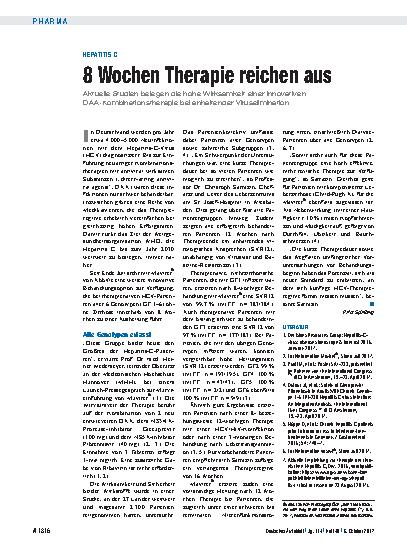 Vorschauseite 1: Hepatitis C: 8 Wochen Therapie reichen aus