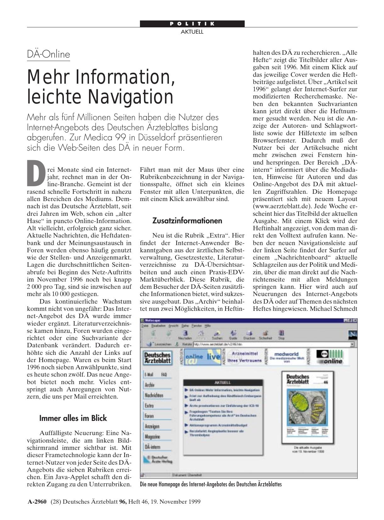Vorschauseite 1: DÄ-Online: Mehr Information, leichte Navigation