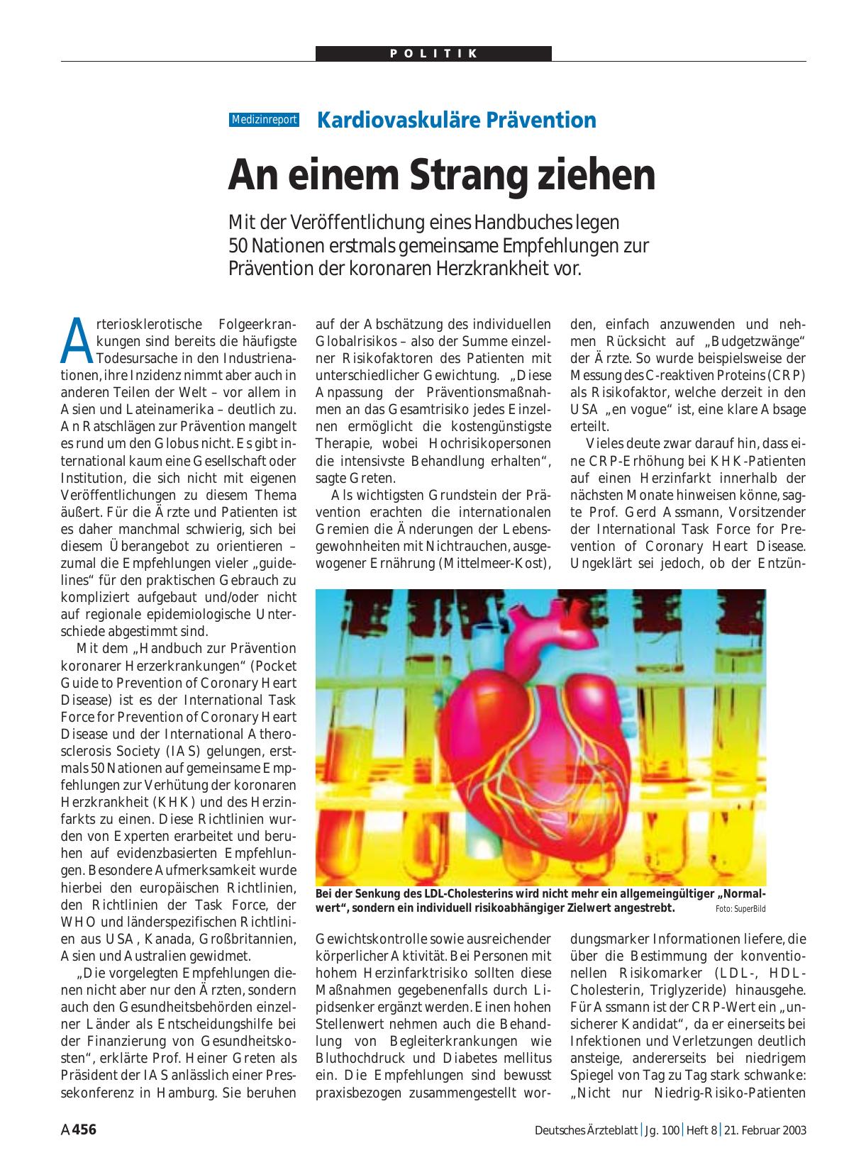 Vorschauseite 1: Kardiovaskuläre Prävention: An einem Strang ziehen