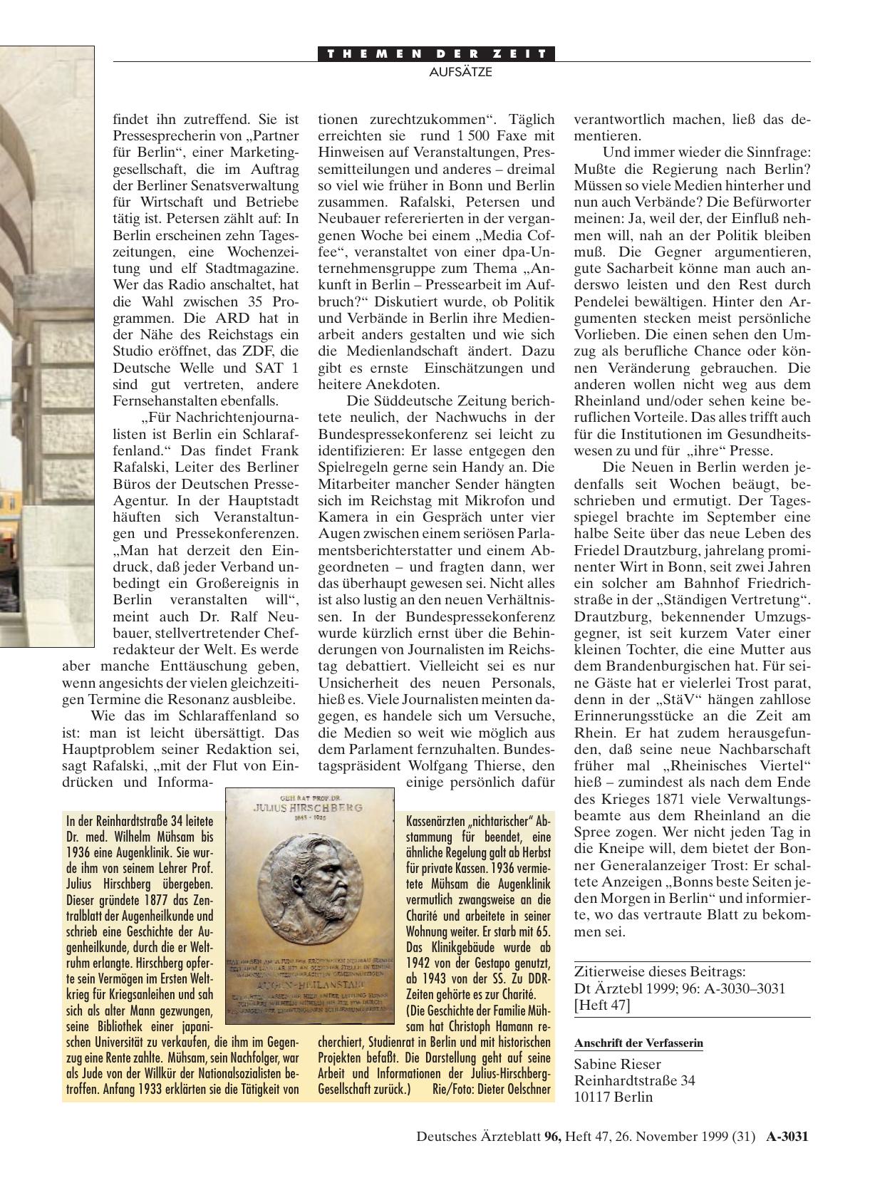 Vorschauseite 1: Prof. Julius Hirschberg