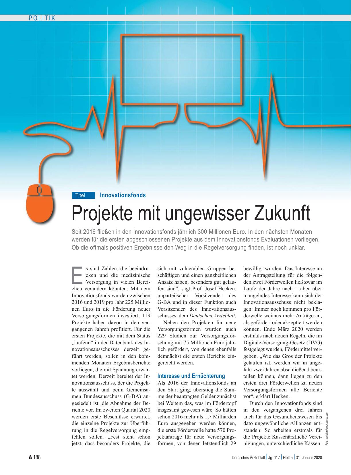 Vorschauseite 1: Innovationsfonds: Projekte mit ungewisser Zukunft