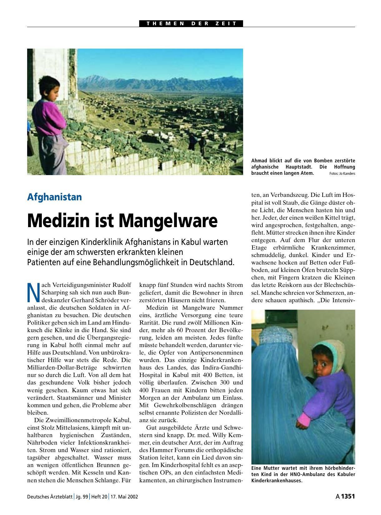 Vorschauseite 1: Afghanistan: Medizin ist Mangelware