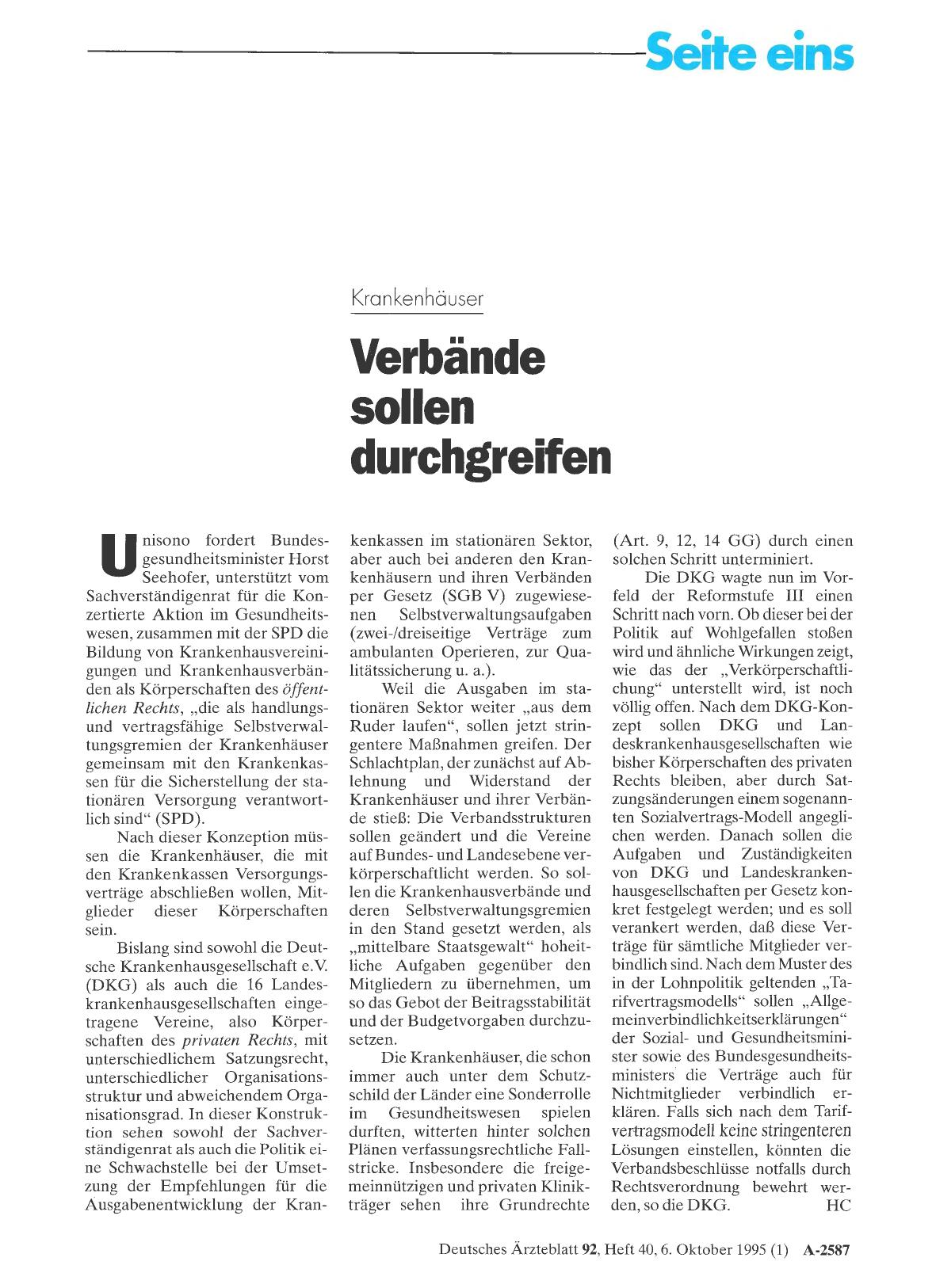 Vorschauseite 1: Krankenhäuser: Verbände sollen durchgreifen