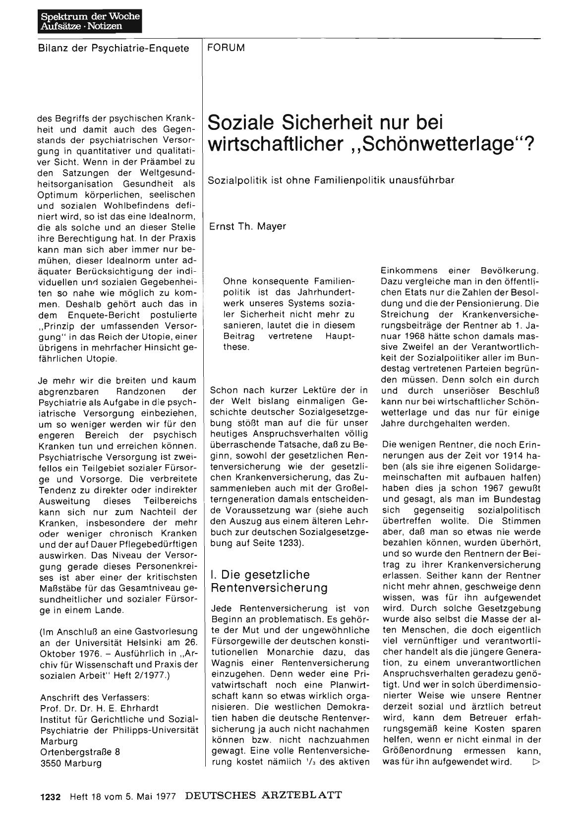 Vorschauseite 1: Soziale Sicherheit nur bei wirtschaftlicher „Schönwetterlage“? : Sozialpolitik ist ohne Familienpolitik unausführbar