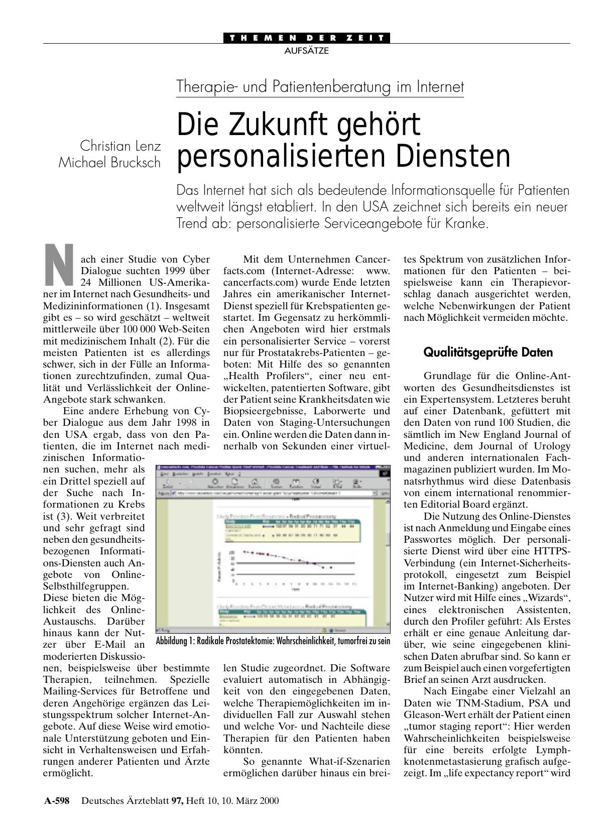 Vorschauseite 1: Therapieund Patientenberatung im Internet: Die Zukunft gehört personalisierten Diensten