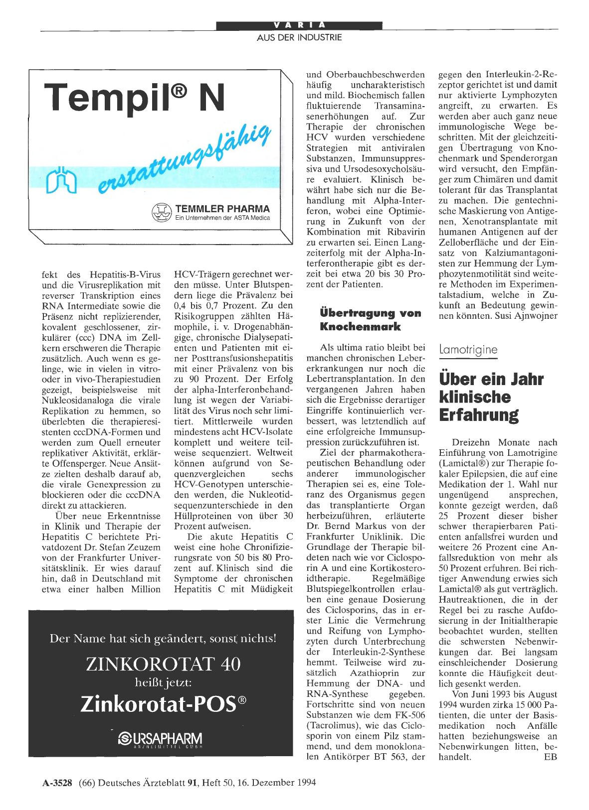 Vorschauseite 1: Lamotrigine Über ein Jahr klinische Erfahrung