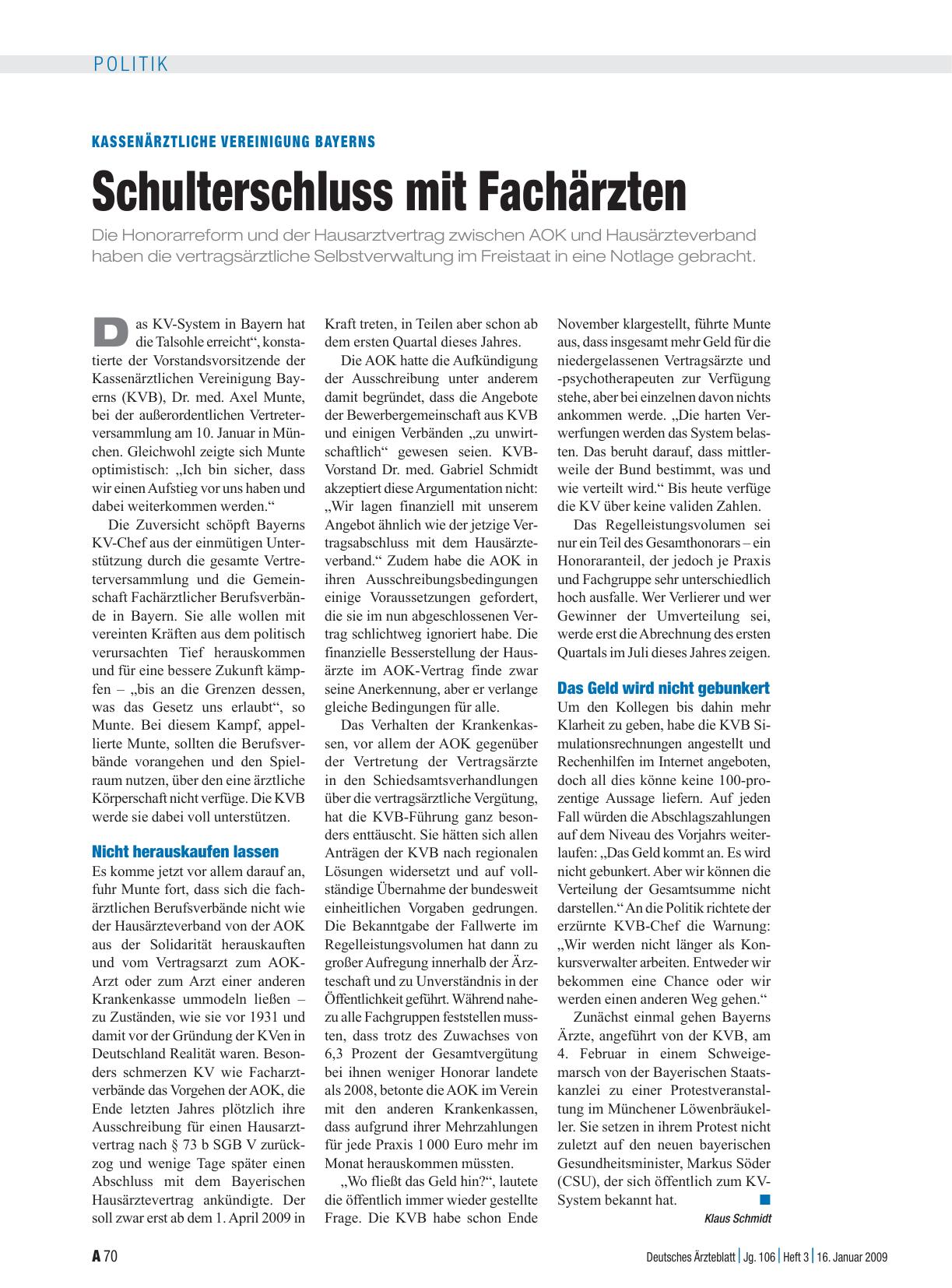 Vorschauseite 1: Kassenärztliche Vereinigung Bayerns: Schulterschluss mit Fachärzten