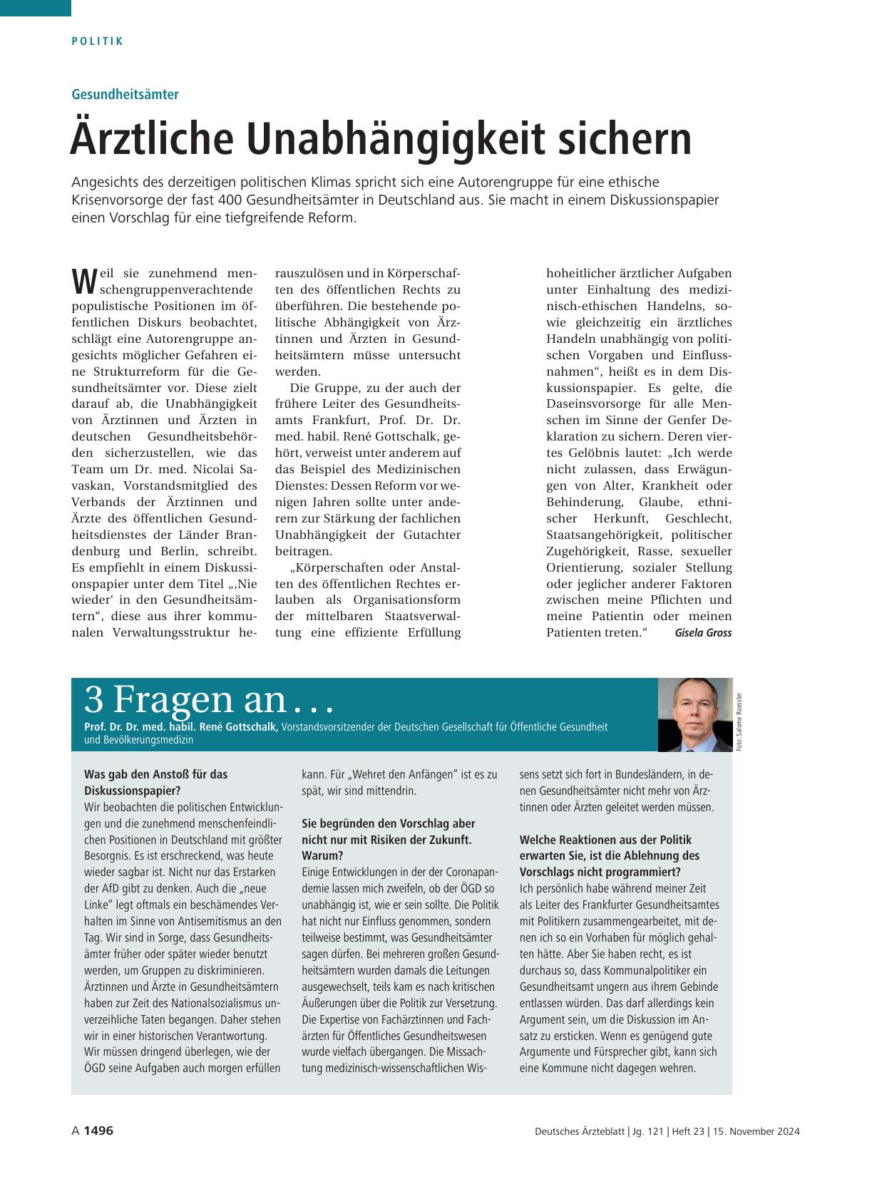 Vorschauseite 1: Gesundheitsämter: Ärztliche Unabhängigkeit sichern