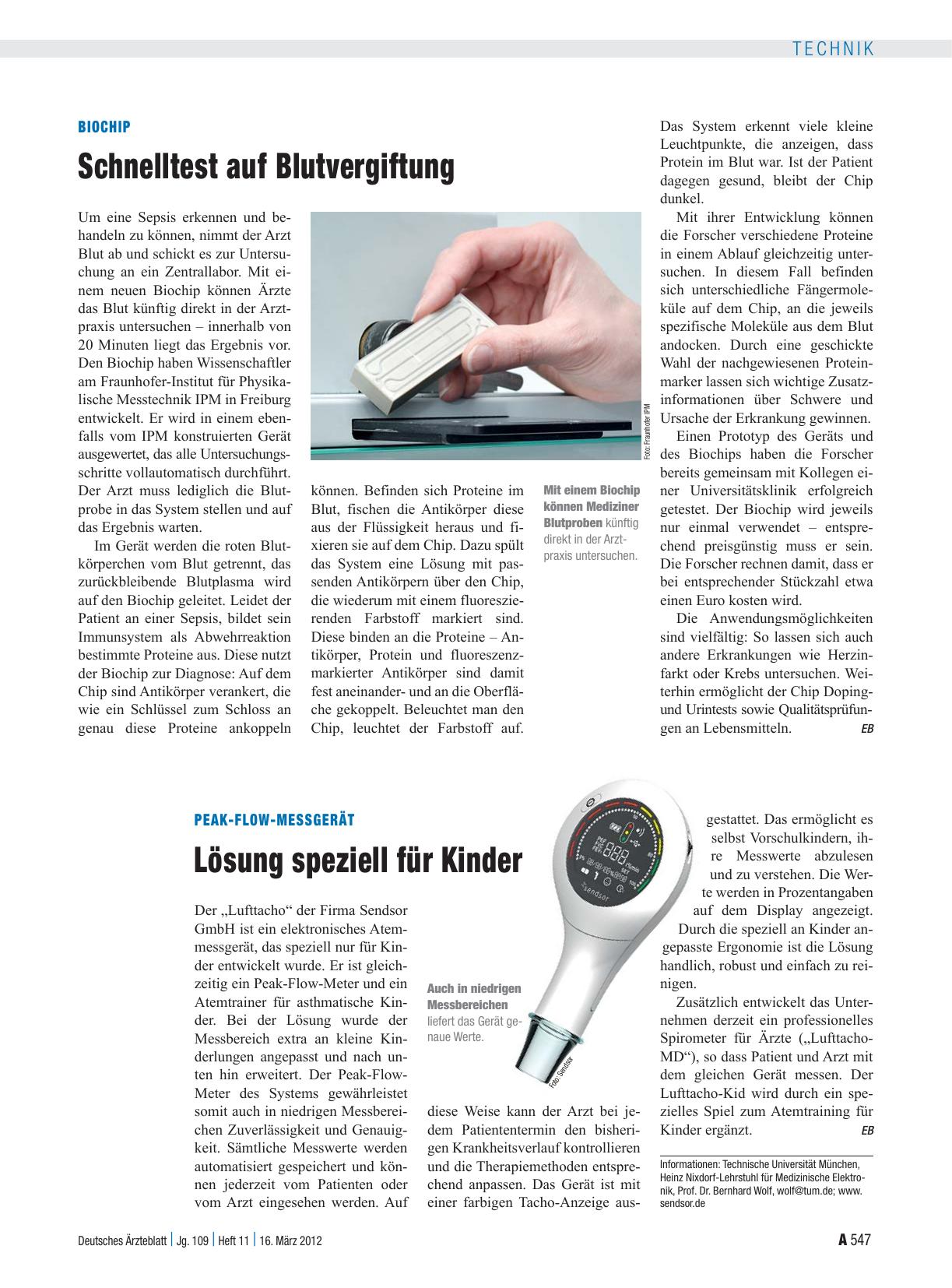 Vorschauseite 1: Biochip: Schnelltest auf Blutvergiftung