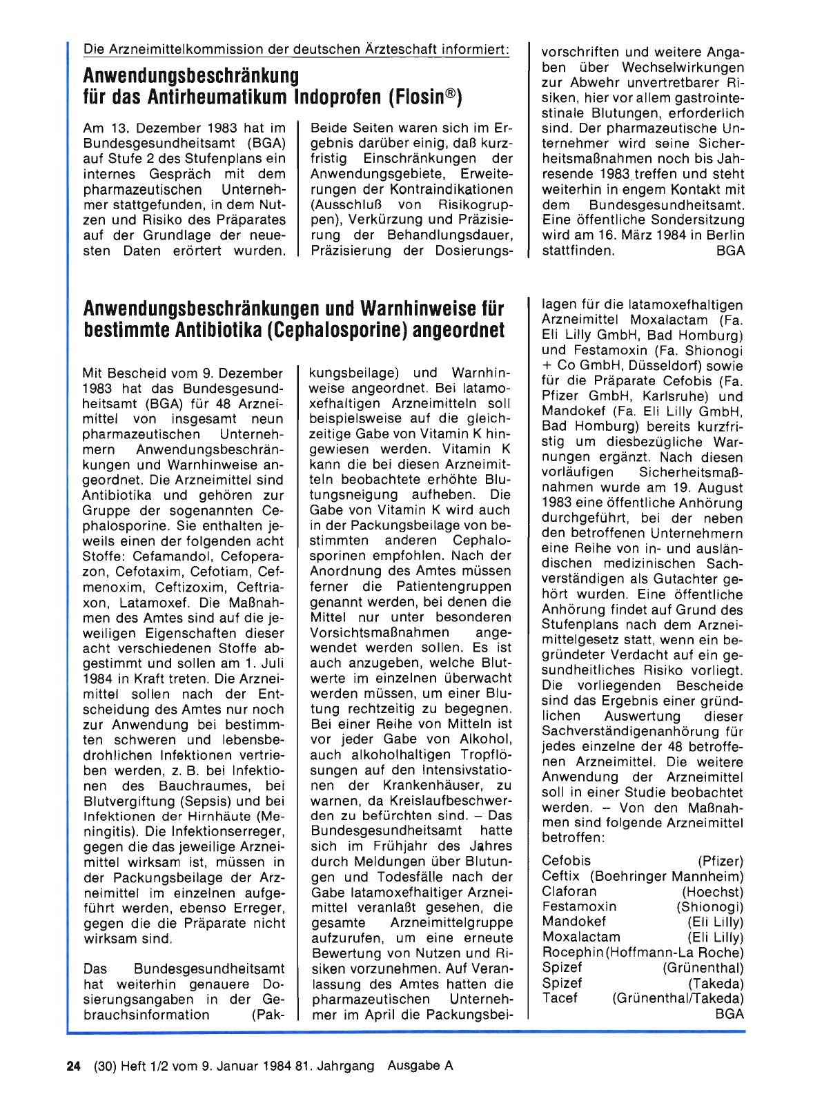 Vorschauseite 1: Anwendungsbeschränkung für das Antirheumatikum Indoprofen (Flosin®)
