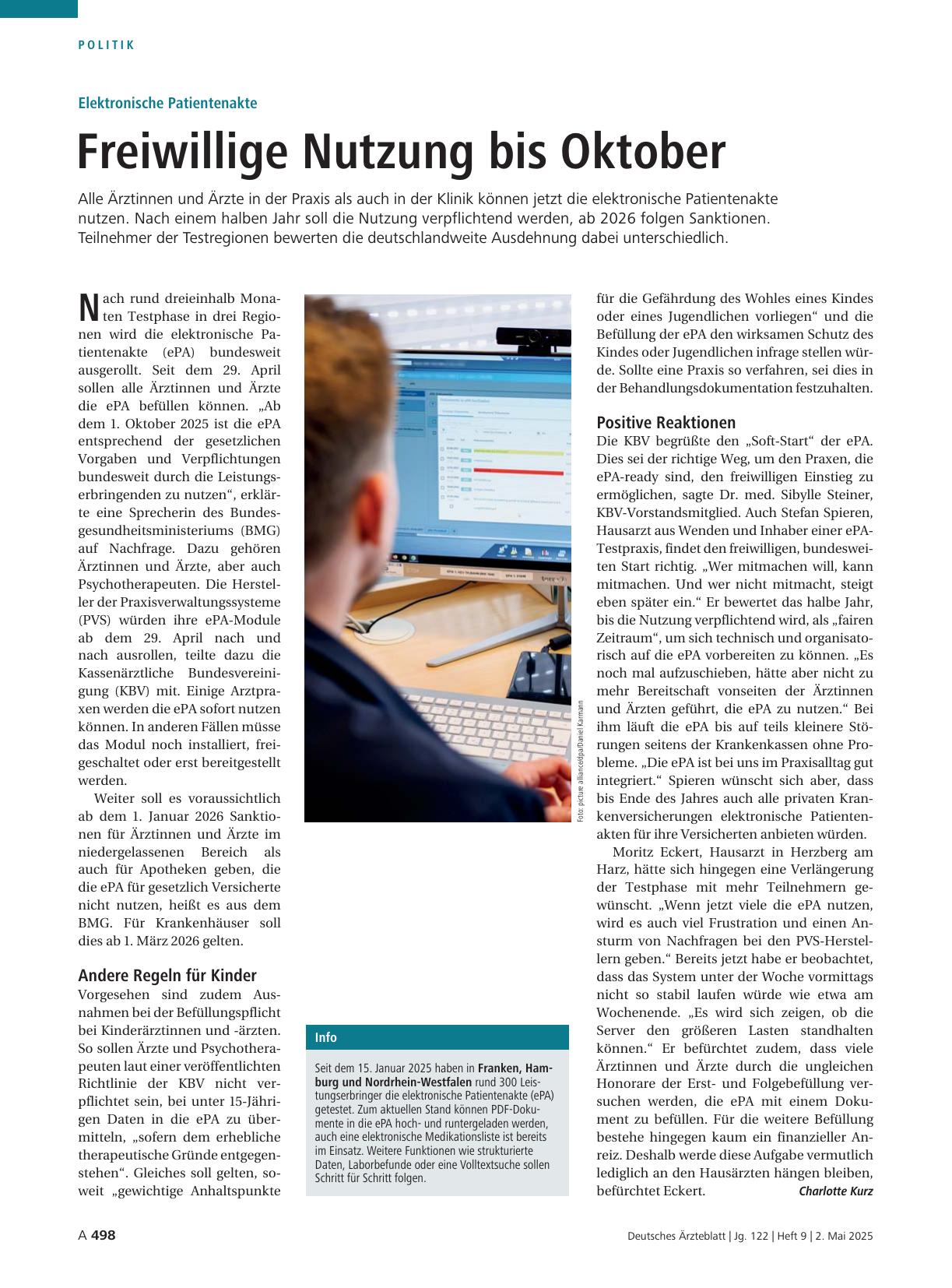 Vorschauseite 1: Elektronische Patientenakte: Freiwillige Nutzung bis Oktober