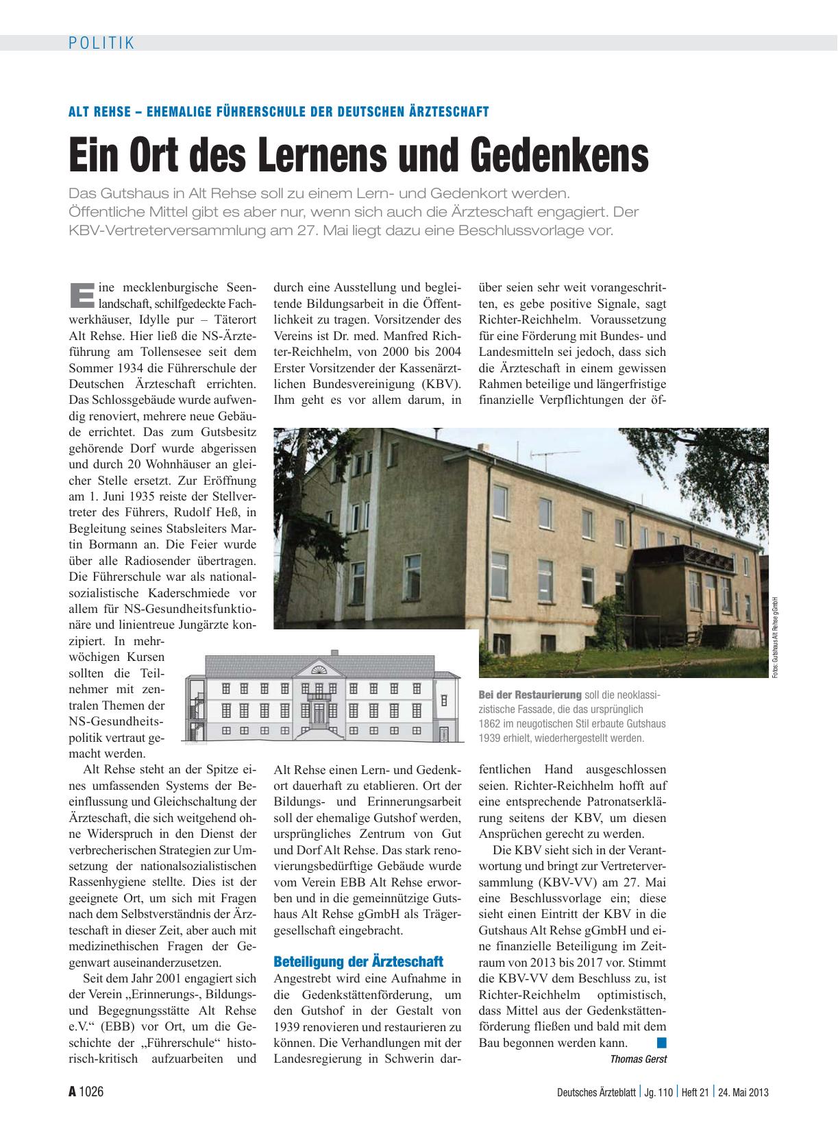 Vorschauseite 1: Alt Rehse – ehemalige Führerschule der Deutschen Ärzteschaft: Ein Ort des Lernens und Gedenkens