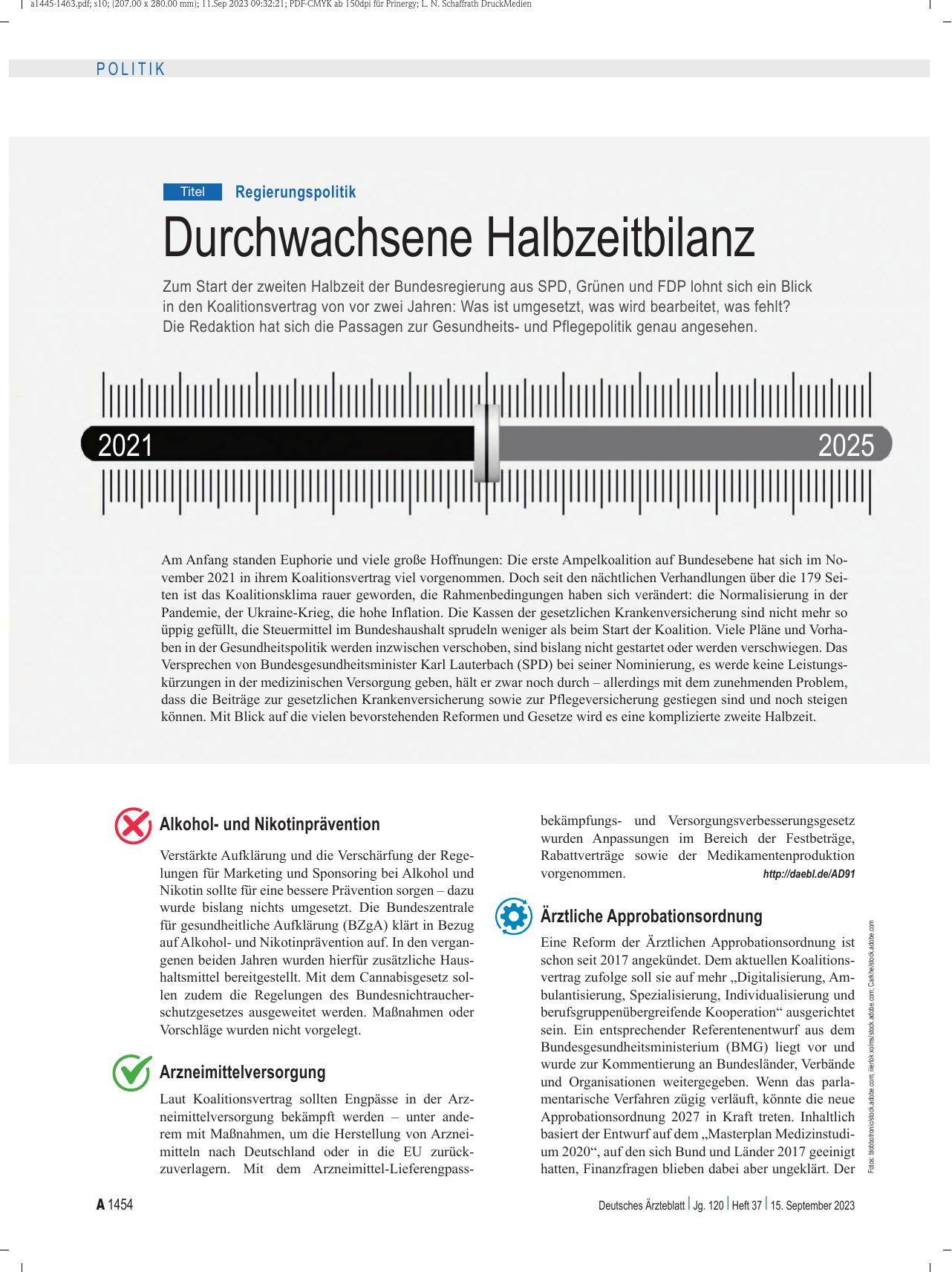 Vorschauseite 1: Regierungspolitik: Durchwachsene Halbzeitbilanz