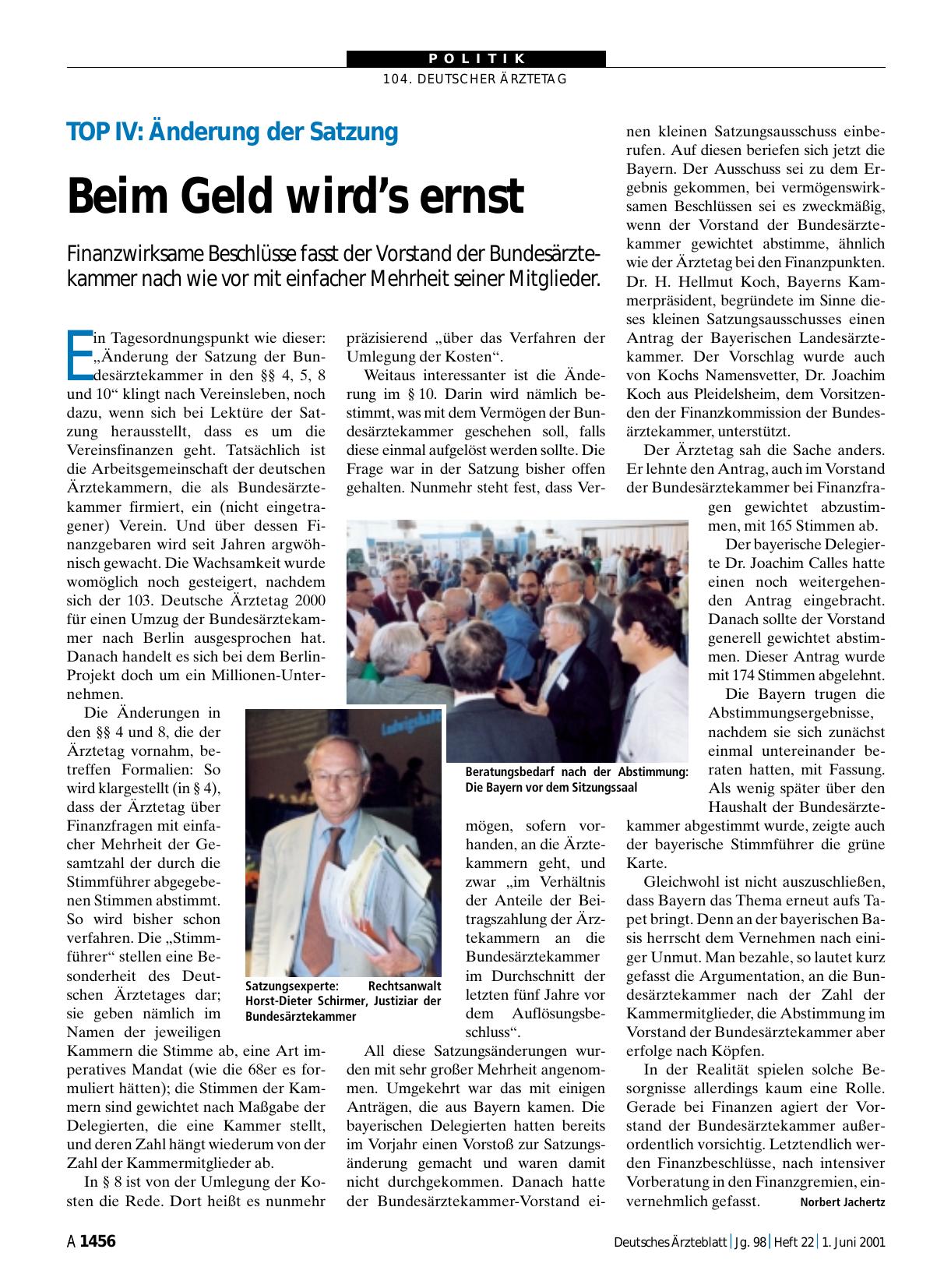 Vorschauseite 1: TOP IV: Änderung der Satzung - Beim Geld wird’s ernst