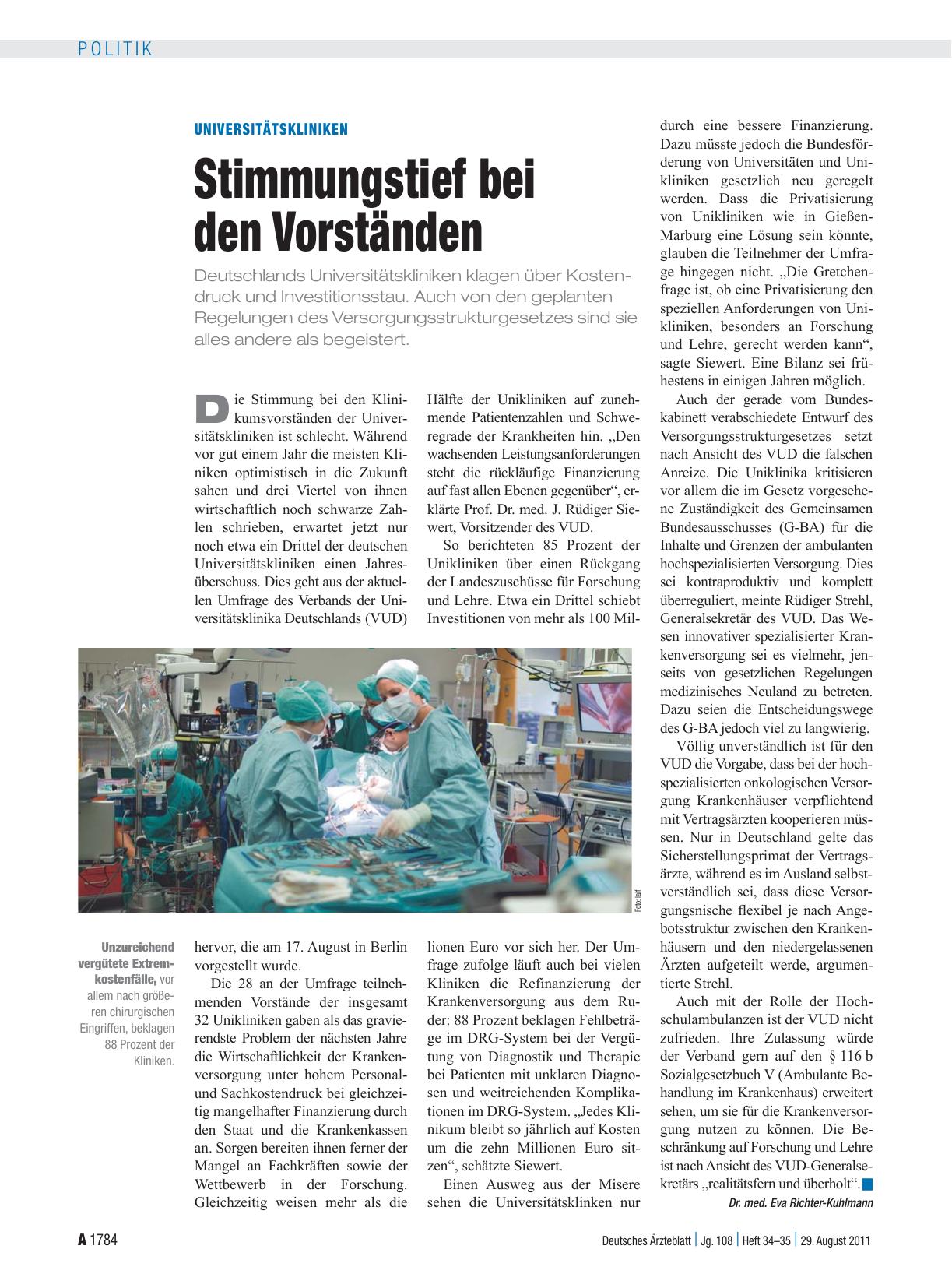 Vorschauseite 1: Universitätskliniken: Stimmungstief bei den Vorständen