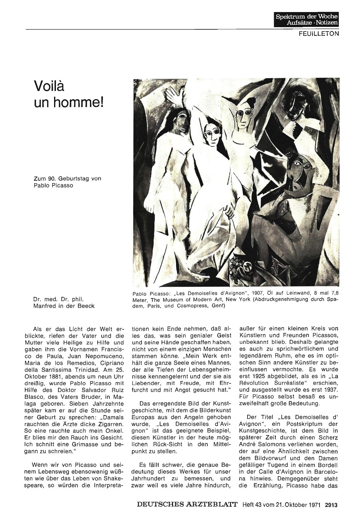 Vorschauseite 1: Voilà un homme! Zum 90. Geburtstag von Pablo Picasso