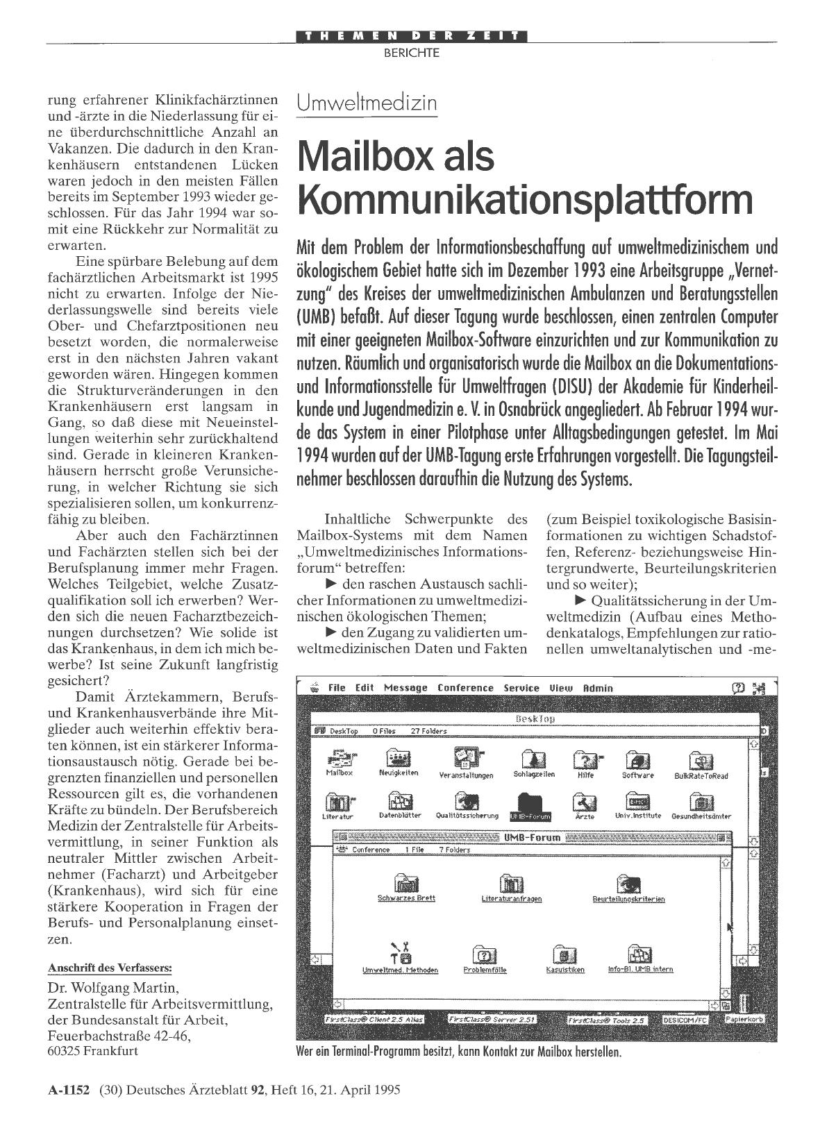 Vorschauseite 1: Umweltmedizin: Mailbox als Kommunikationsplattform